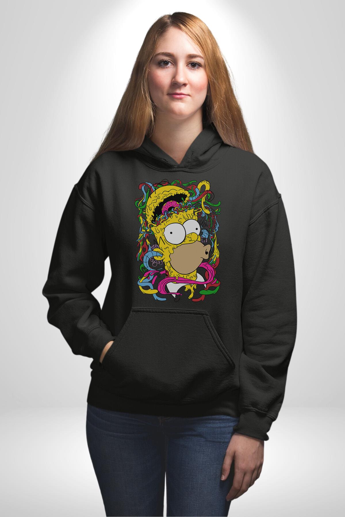 The Simpsons Kad n Erkek Siyah Kapu onlu Sweatshirt Hoodie