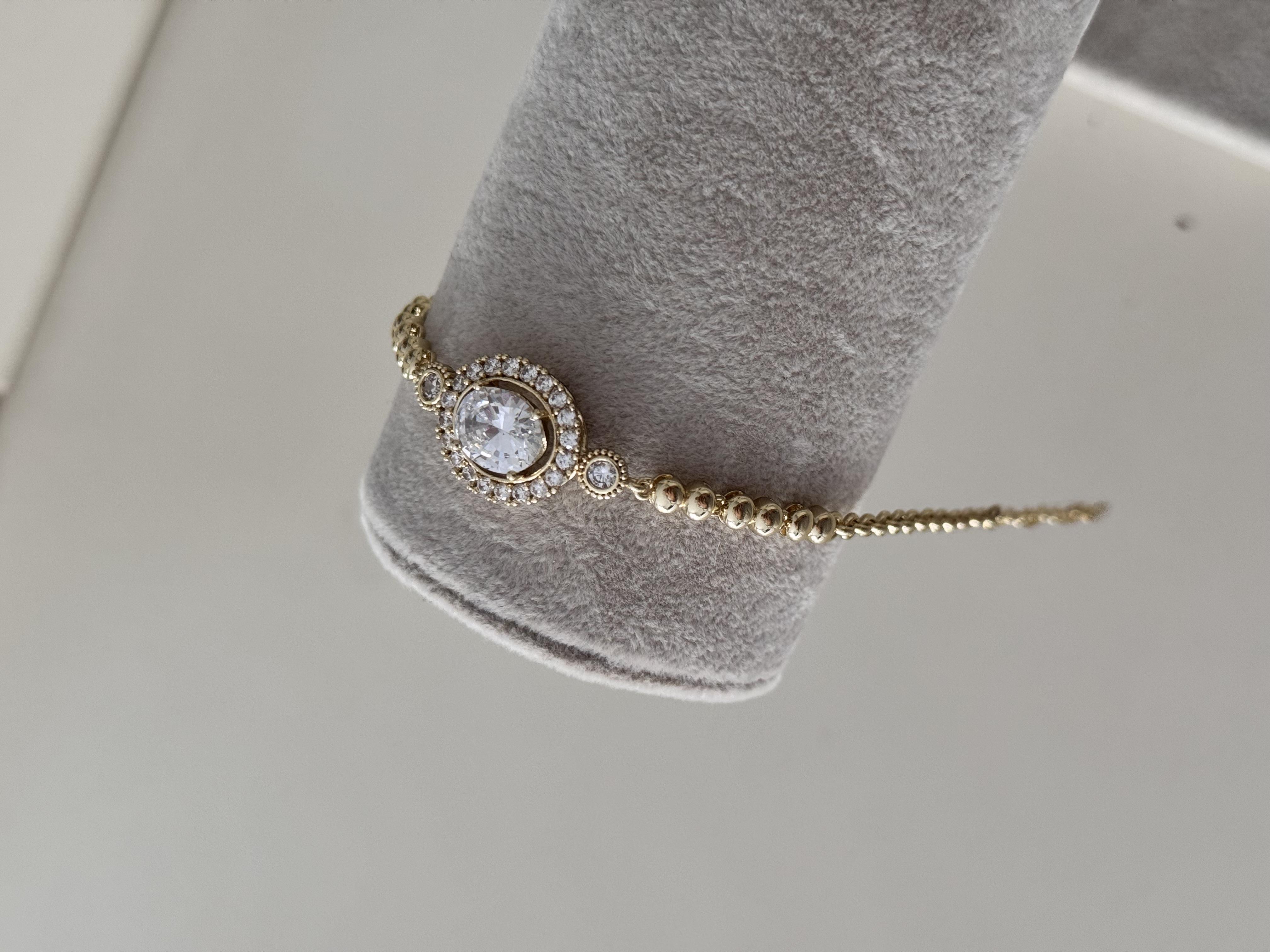 14k tek taş gold bileklik