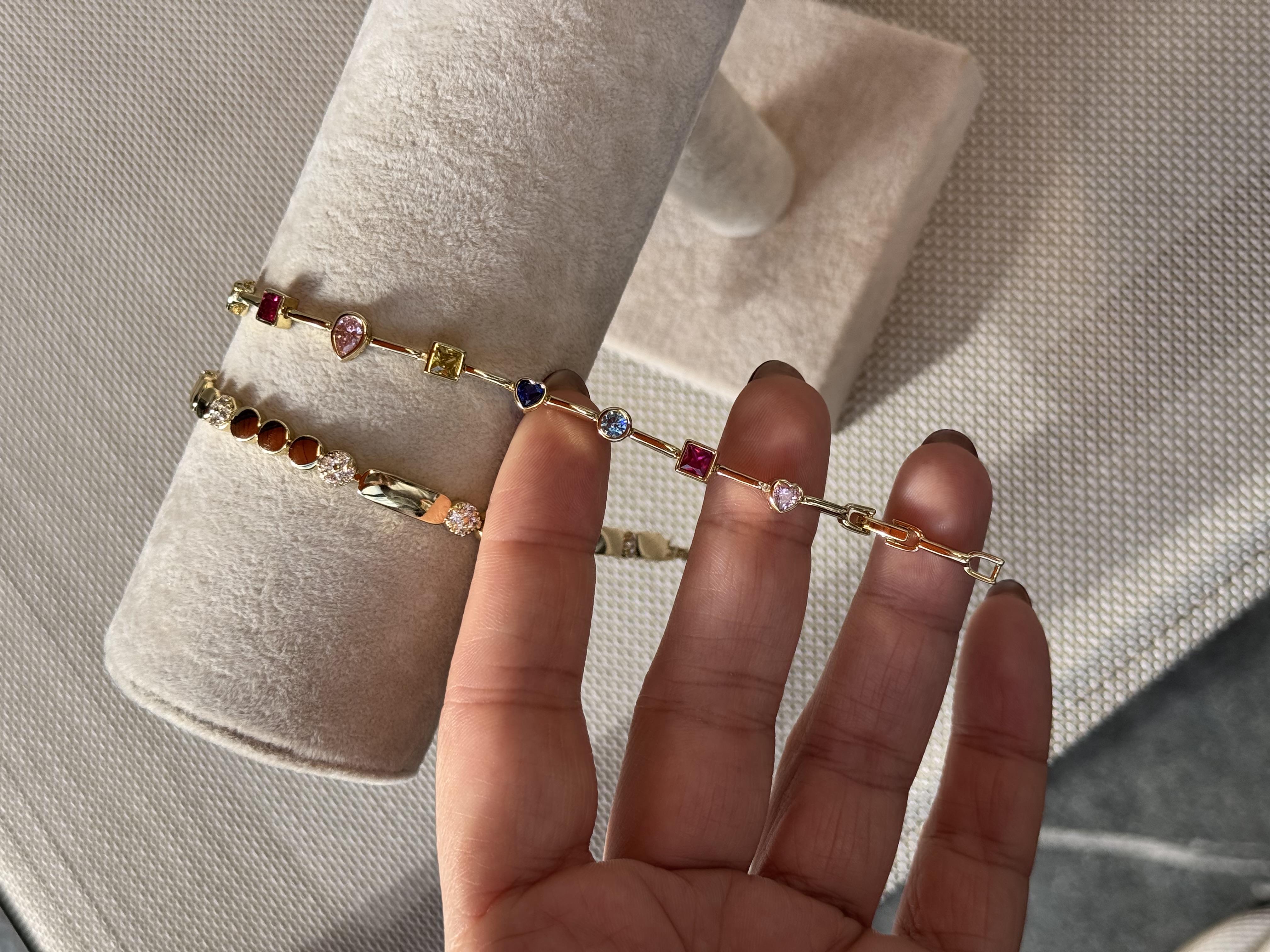 14k renkli taşlı gold bileklik