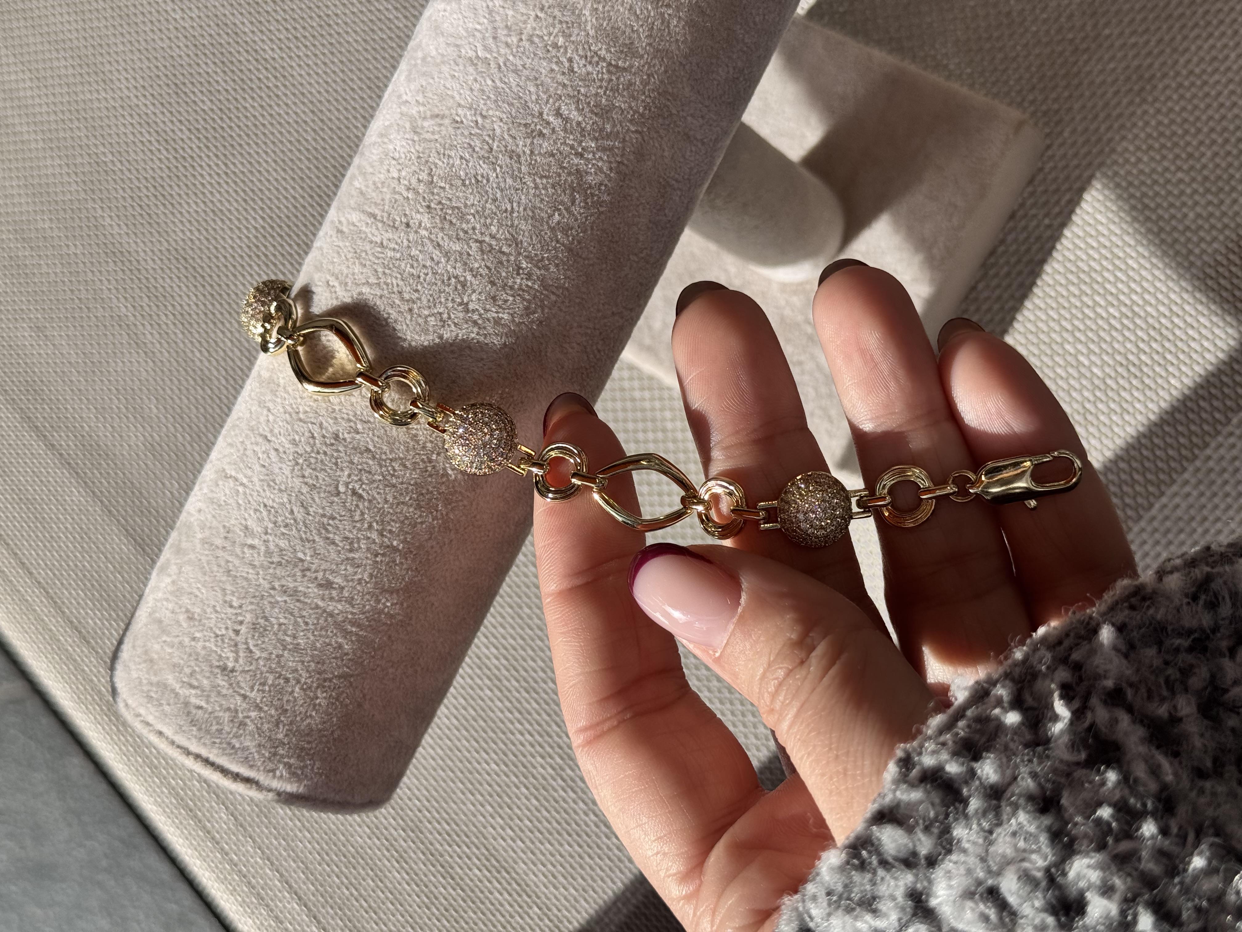 14k yuvarlak taşlı gold bileklik