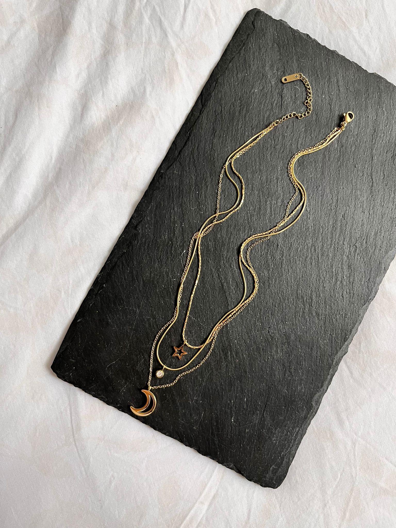 Ay Yıldız Üçlü Çelik Kolye