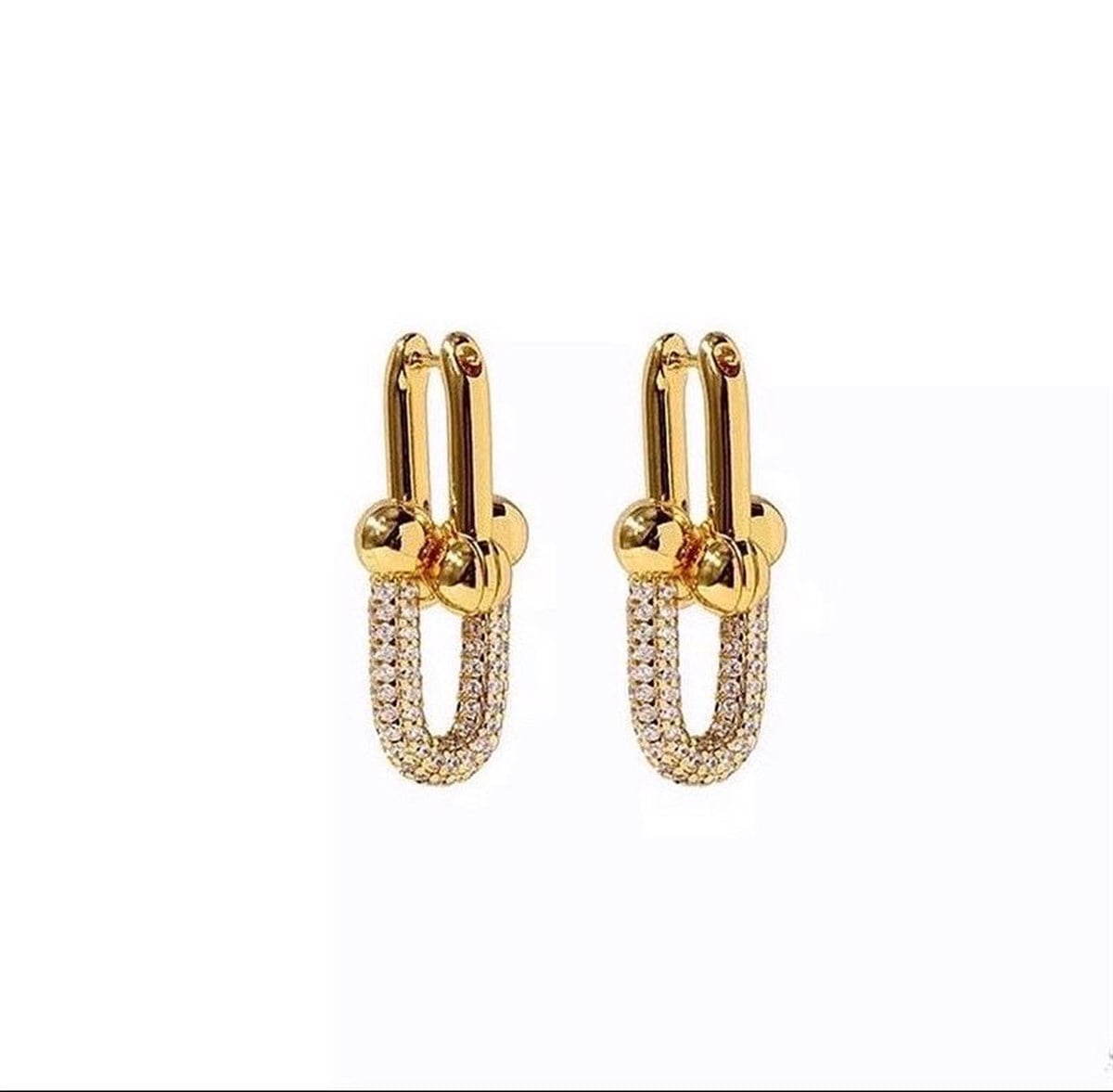 İç İçe Geçmiş Taşlı Gold Marka Çelik Küpe