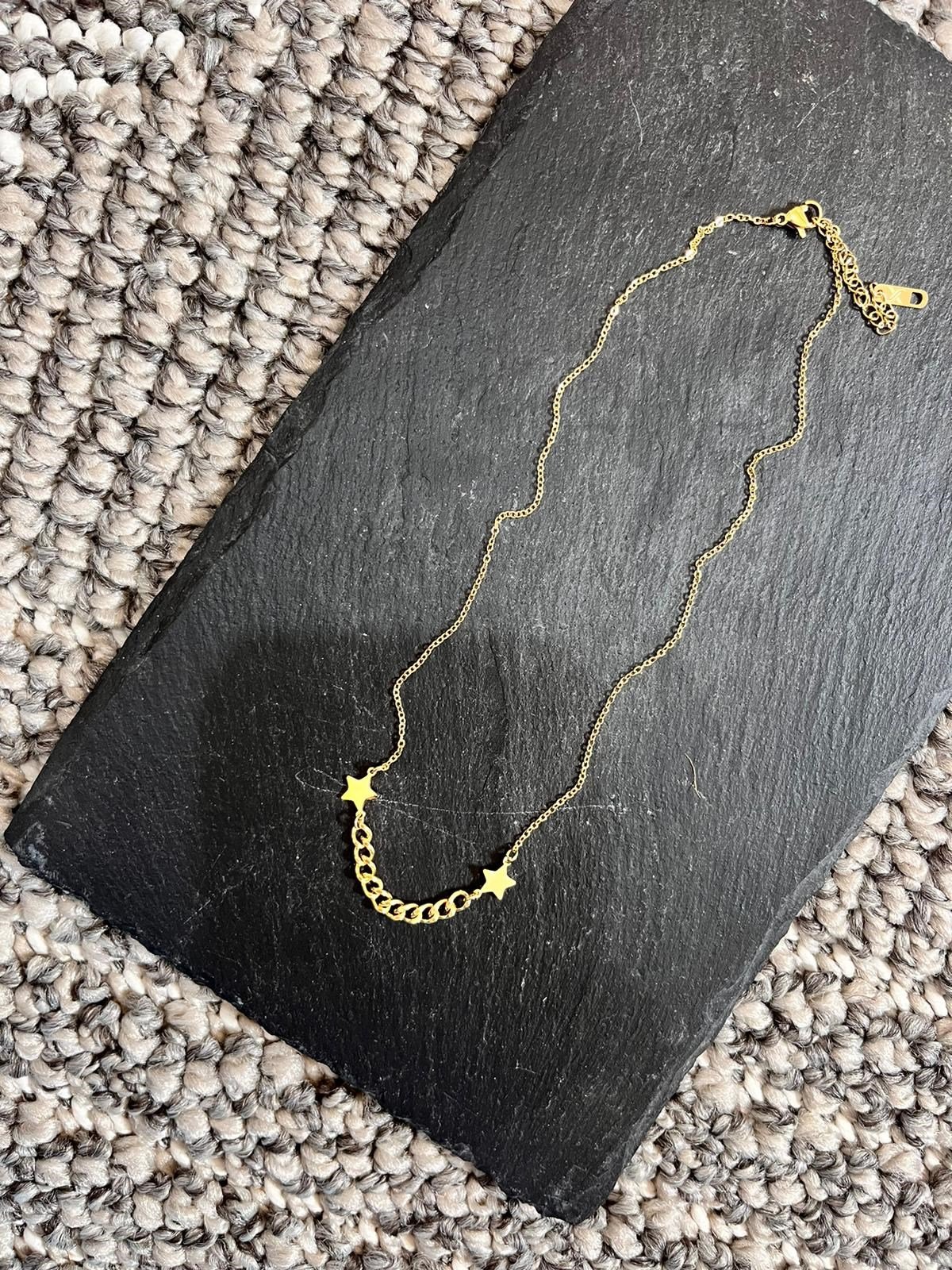 İnce Zincir İki Yıldız Çelik Kolye