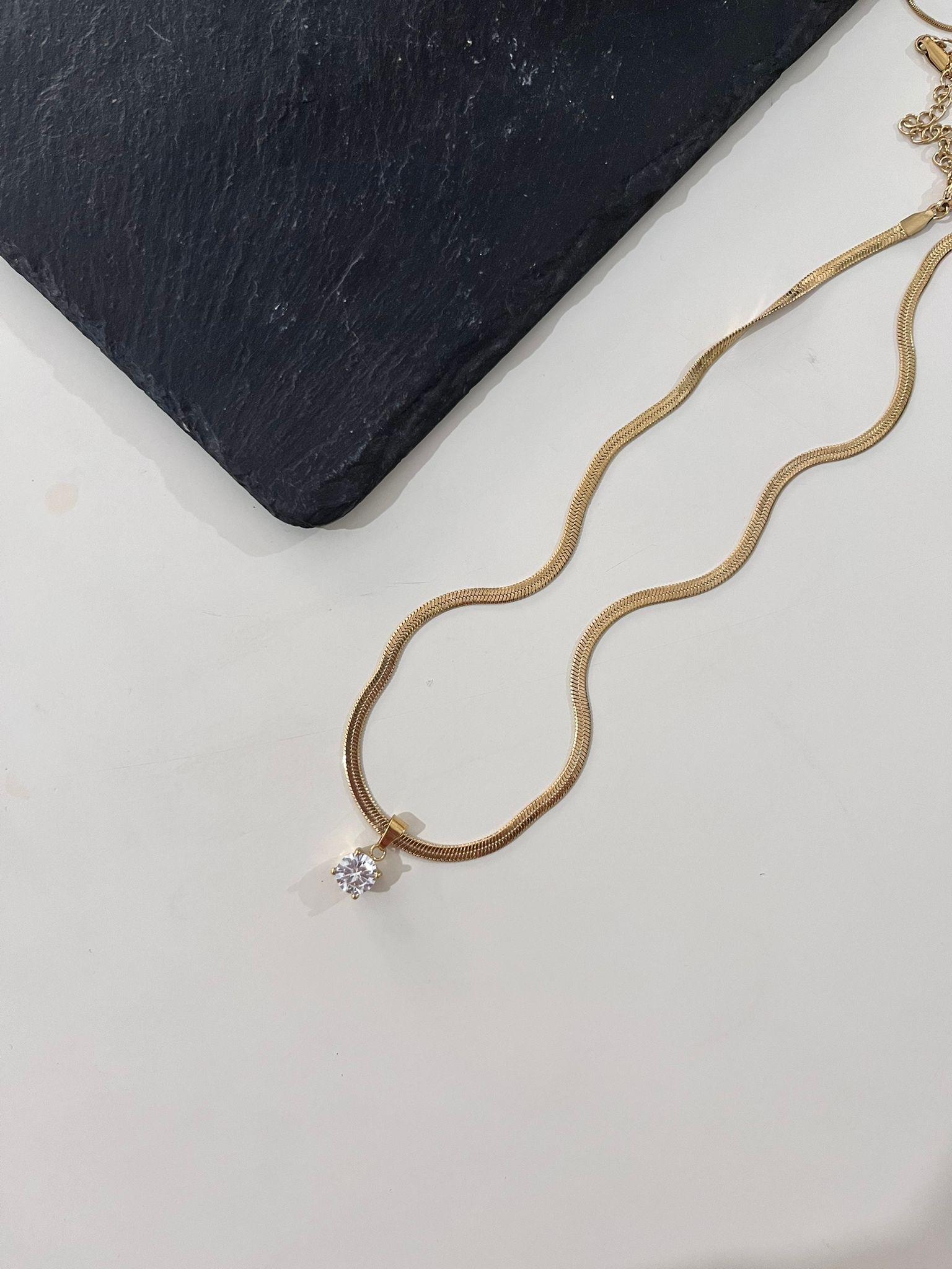 İtalyan Zinciri ve Tek Taş Çelik Kolye