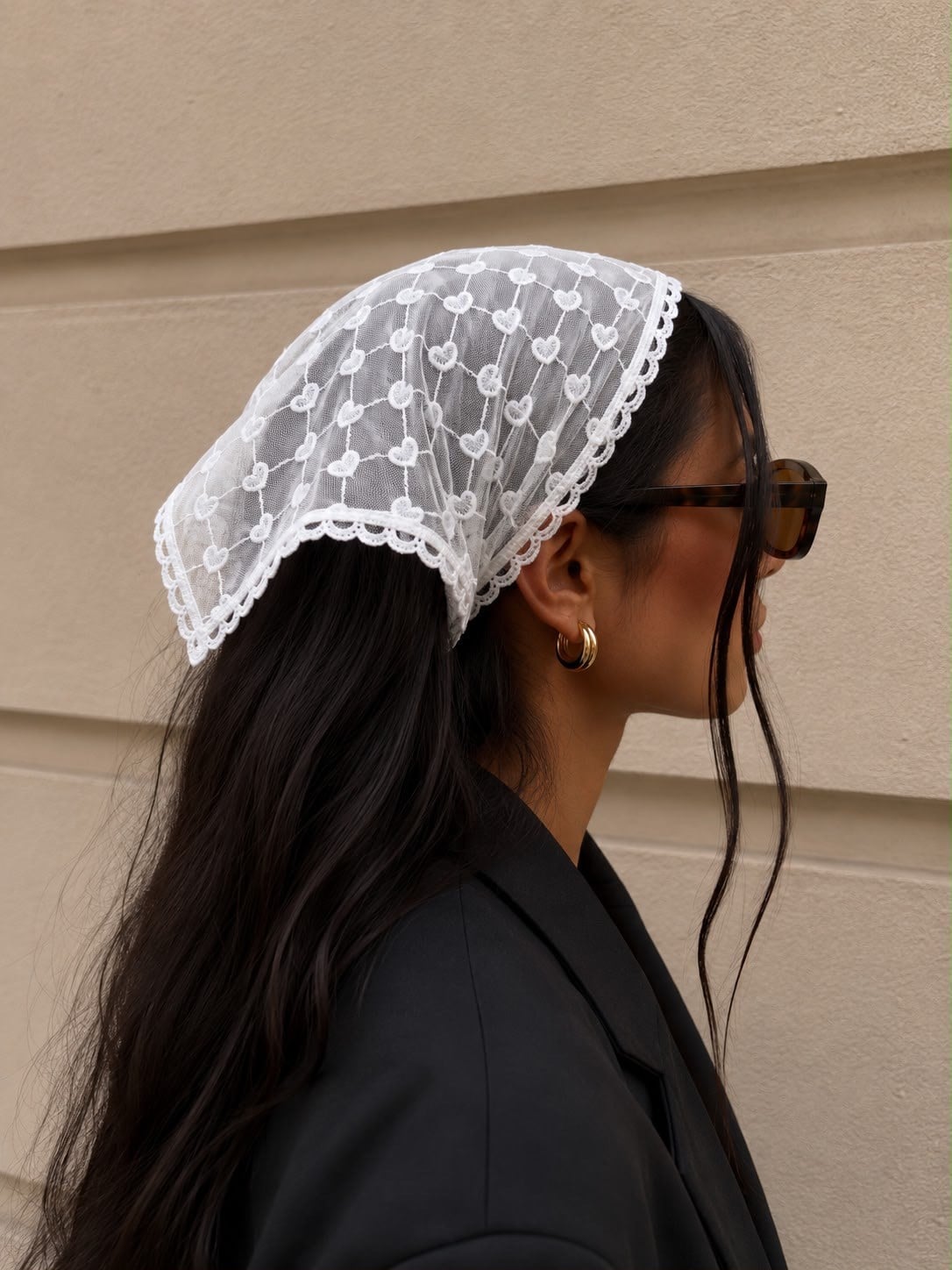 Kalp desenli dantel bandana