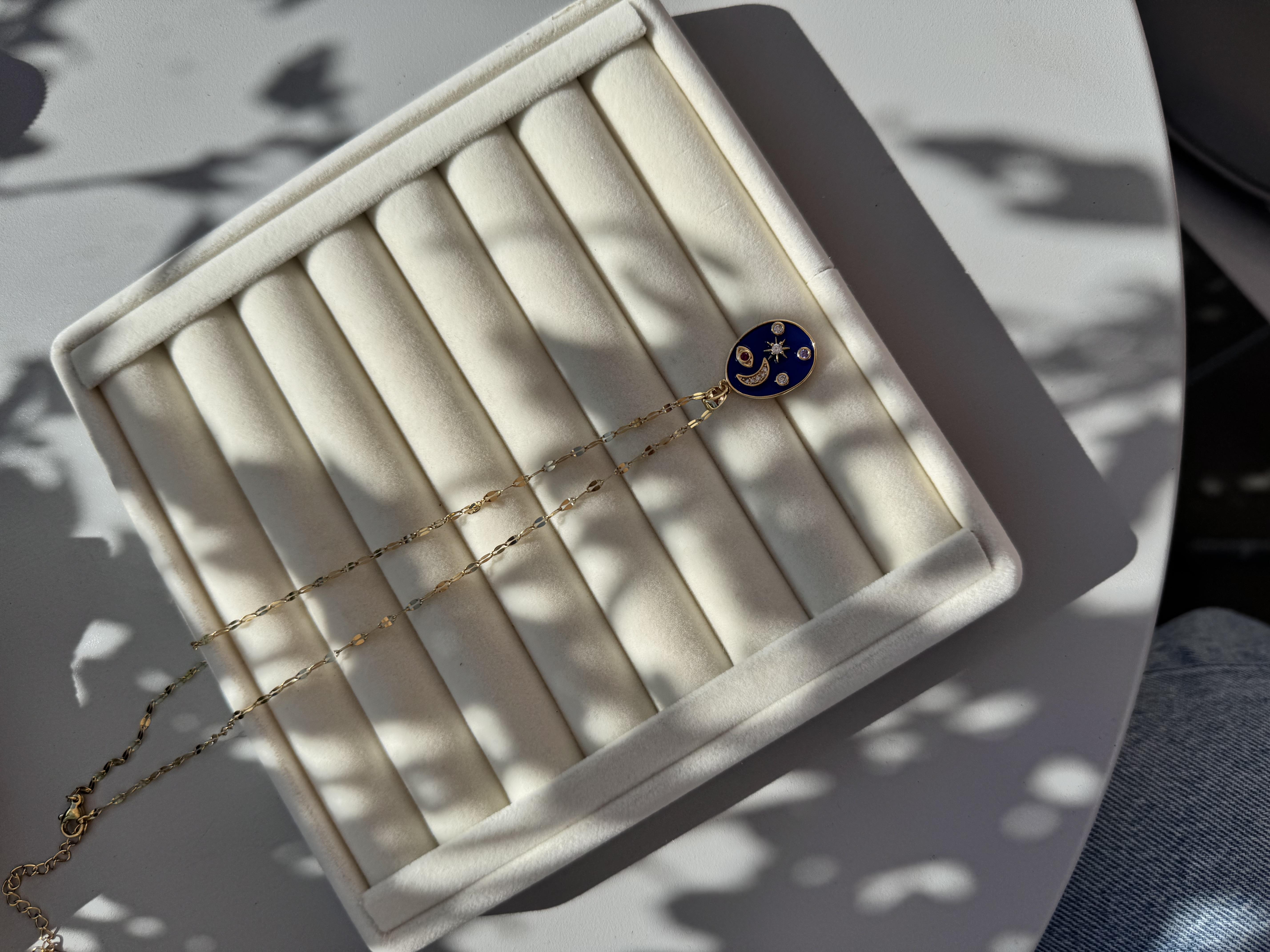 Lacivert çelik plaka şans kolyesi