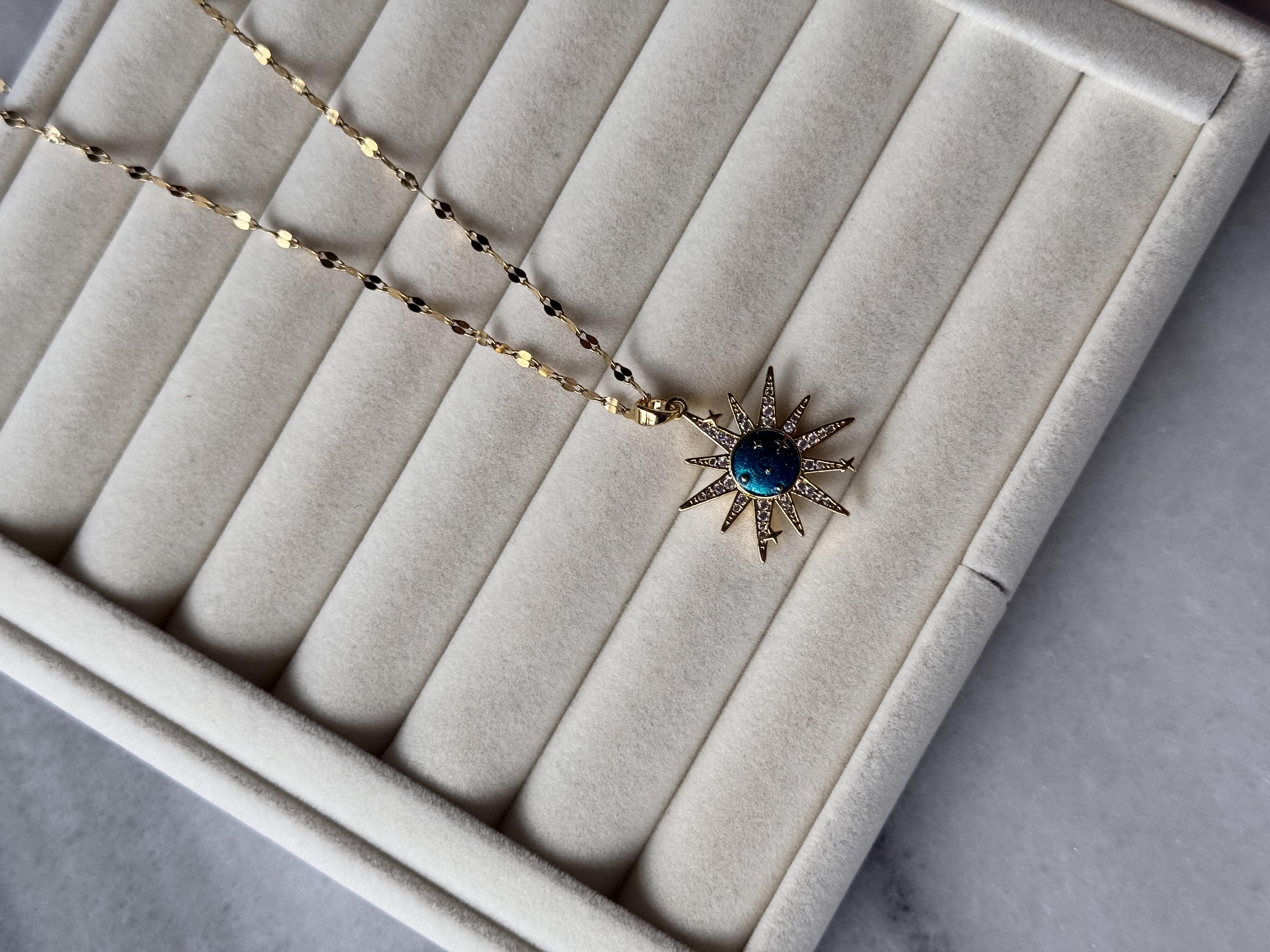 Mavi Mine Güneş Kolye