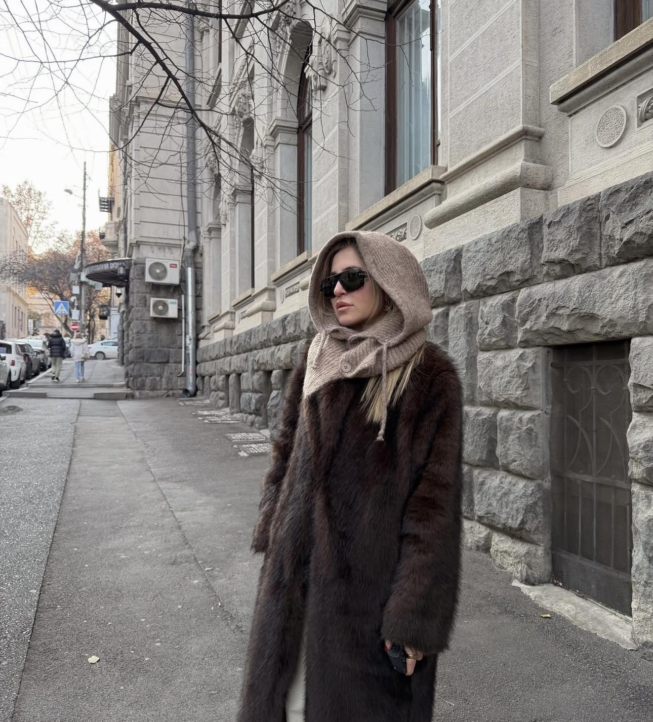 Örgü düğmeli vizon(kahve) balaklava  