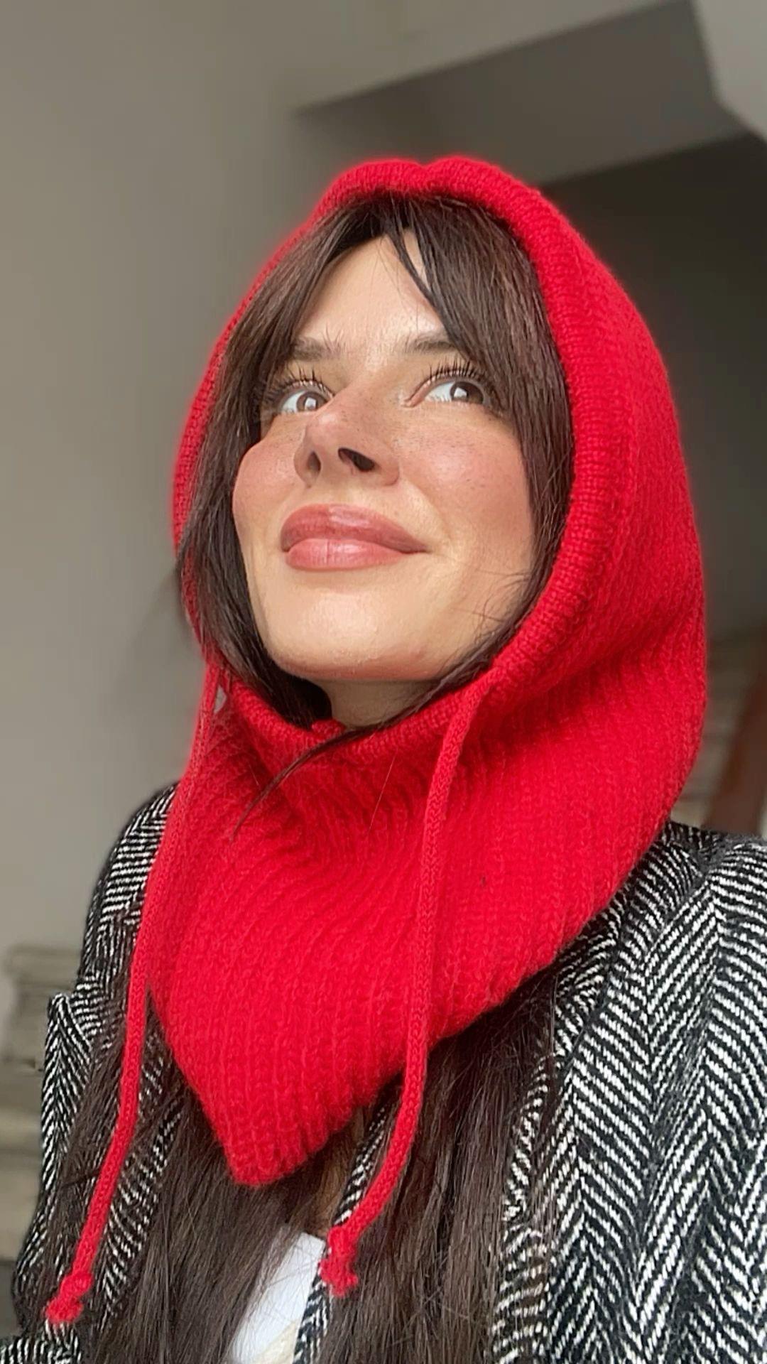 Örgü kırmızı balaklava  