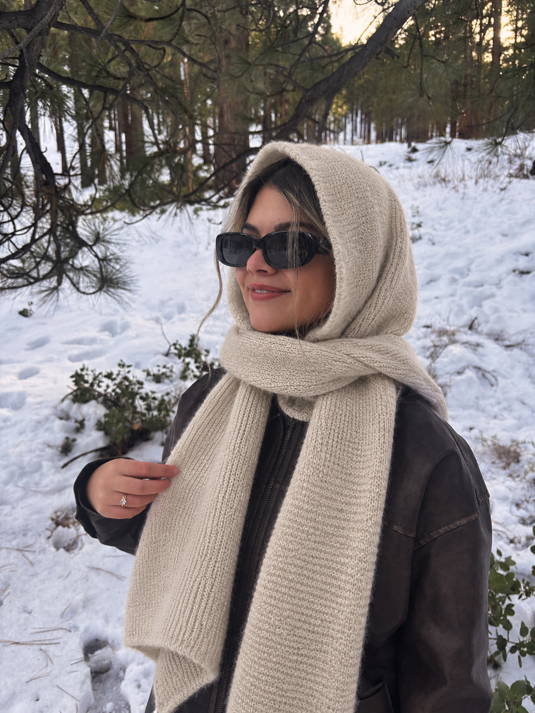 Örgü krem atkı balaklava  