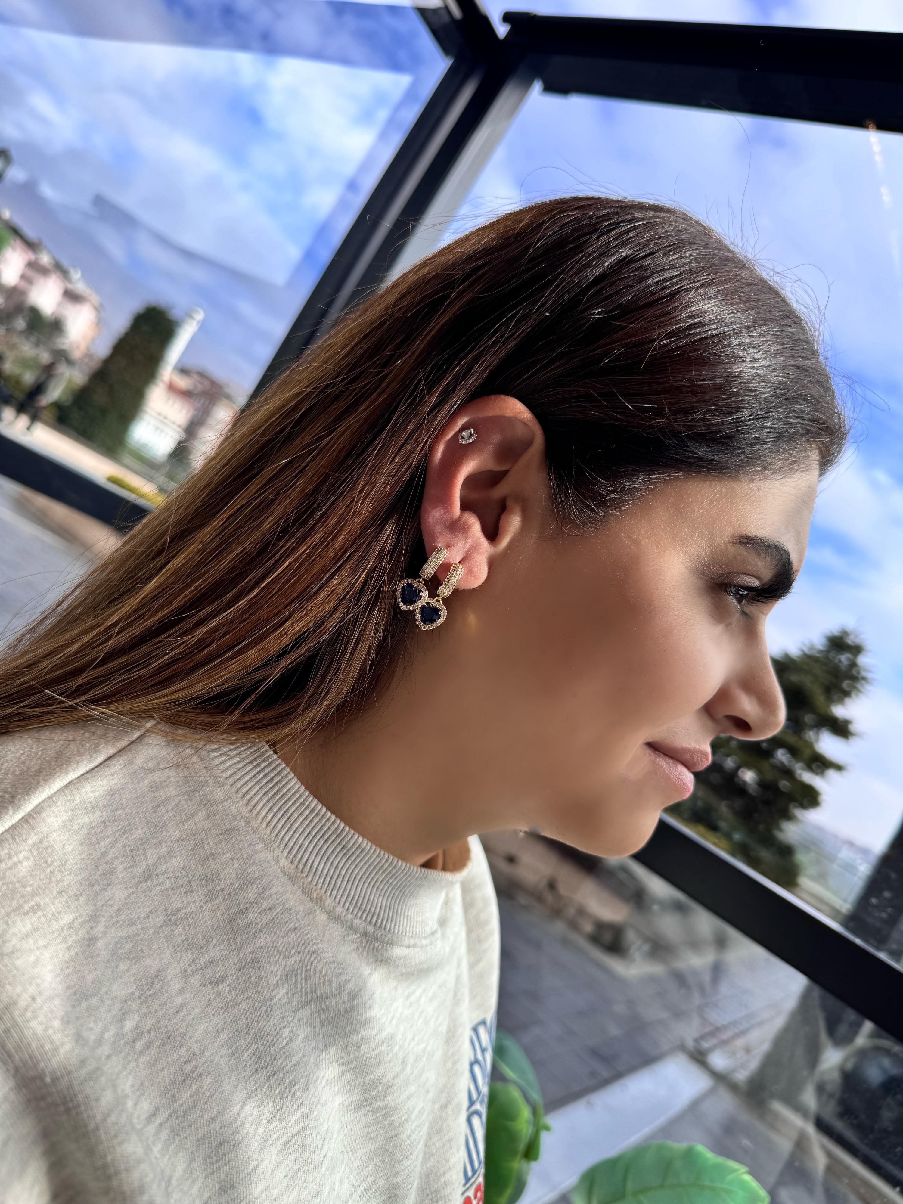 Özel Seri lacivert kalpli Küpe