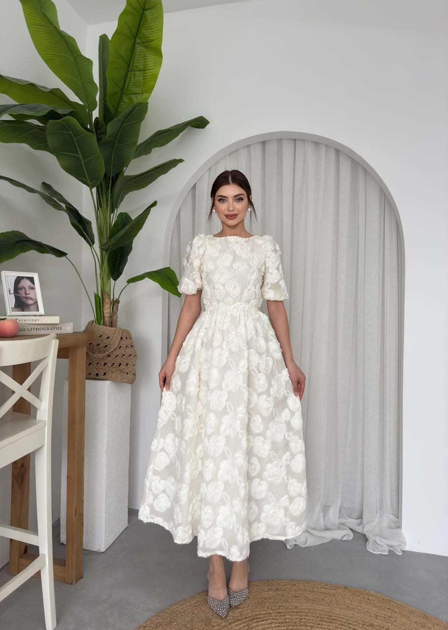 Özel Tasarım Gül Dokuma Uzun Estaban Elbise