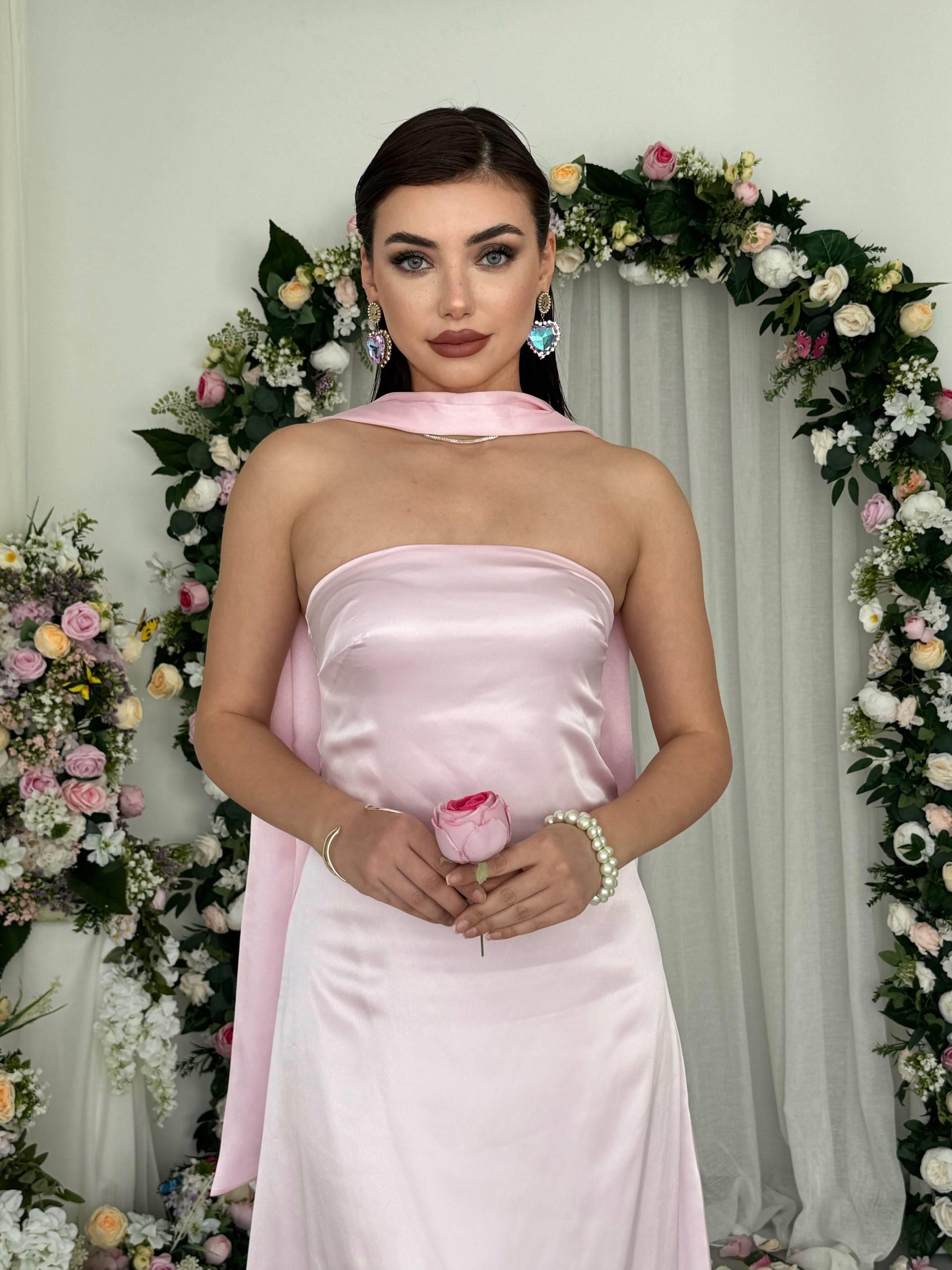 Ulsez Straplez Şal Detaylı Elbise