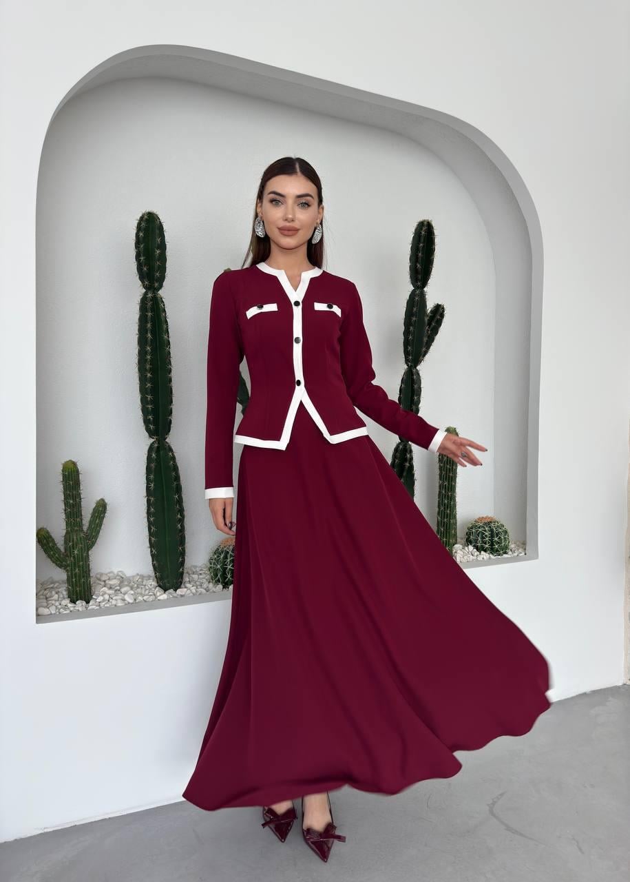 Vera Uzun Kollu Düğme Detay Uzun Elbise