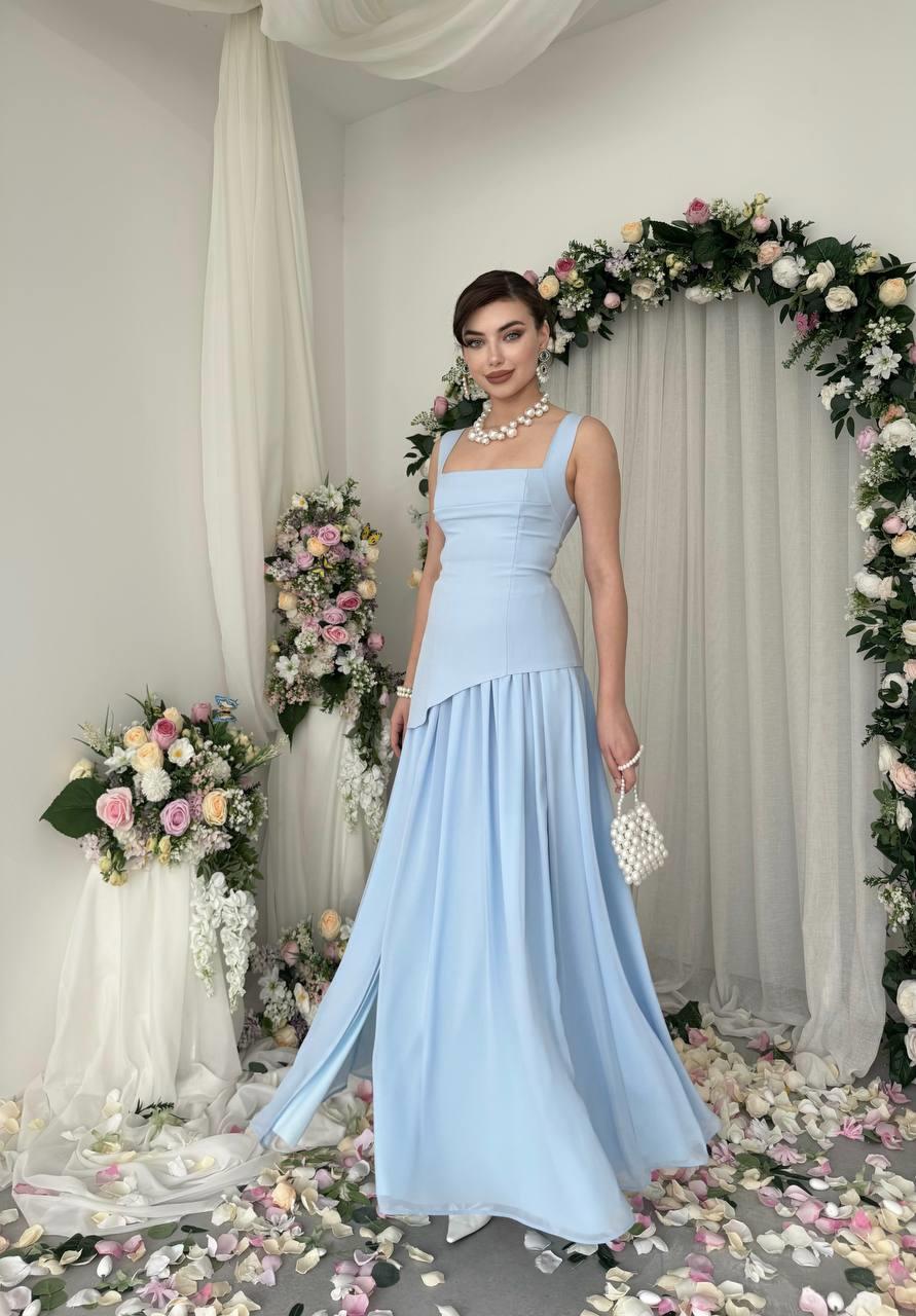 Hulos Yırtmaç Detaylı Atlas Şifon Elbise