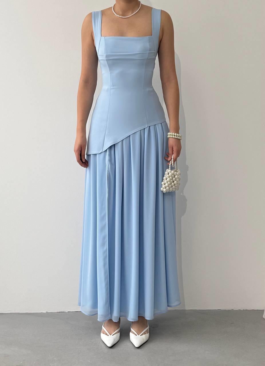 Hulos Yırtmaç Detaylı Atlas Şifon Elbise