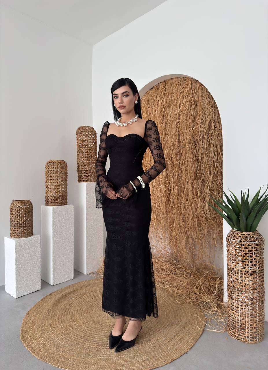 Corina Dantel Detay Balık Model Uzun Elbise