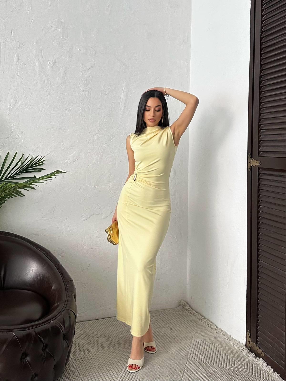 Minimal Glam Sandy Aksesuarlı Maxi Elbise
