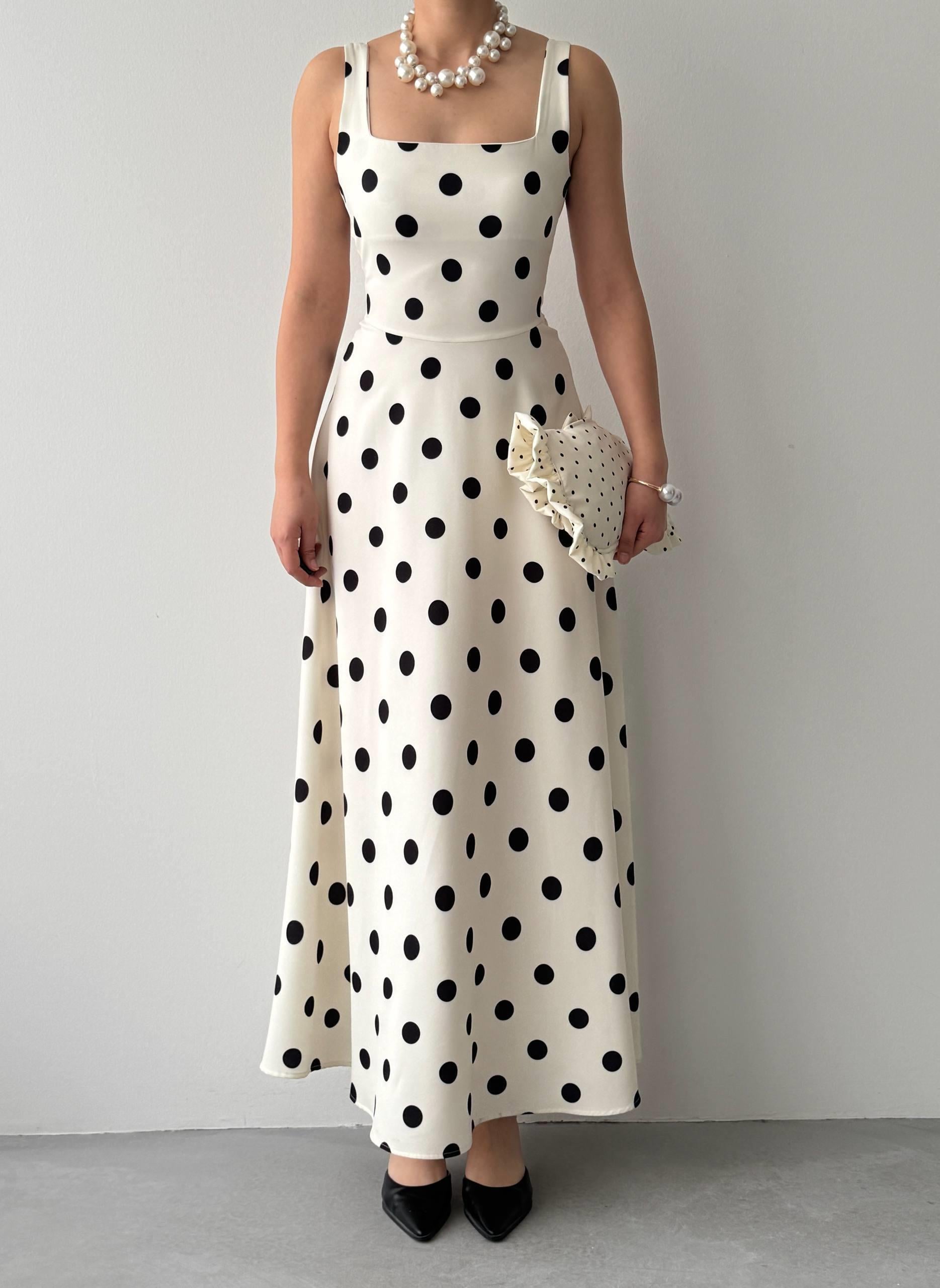 Melon Puantiyeli Midi Elbise