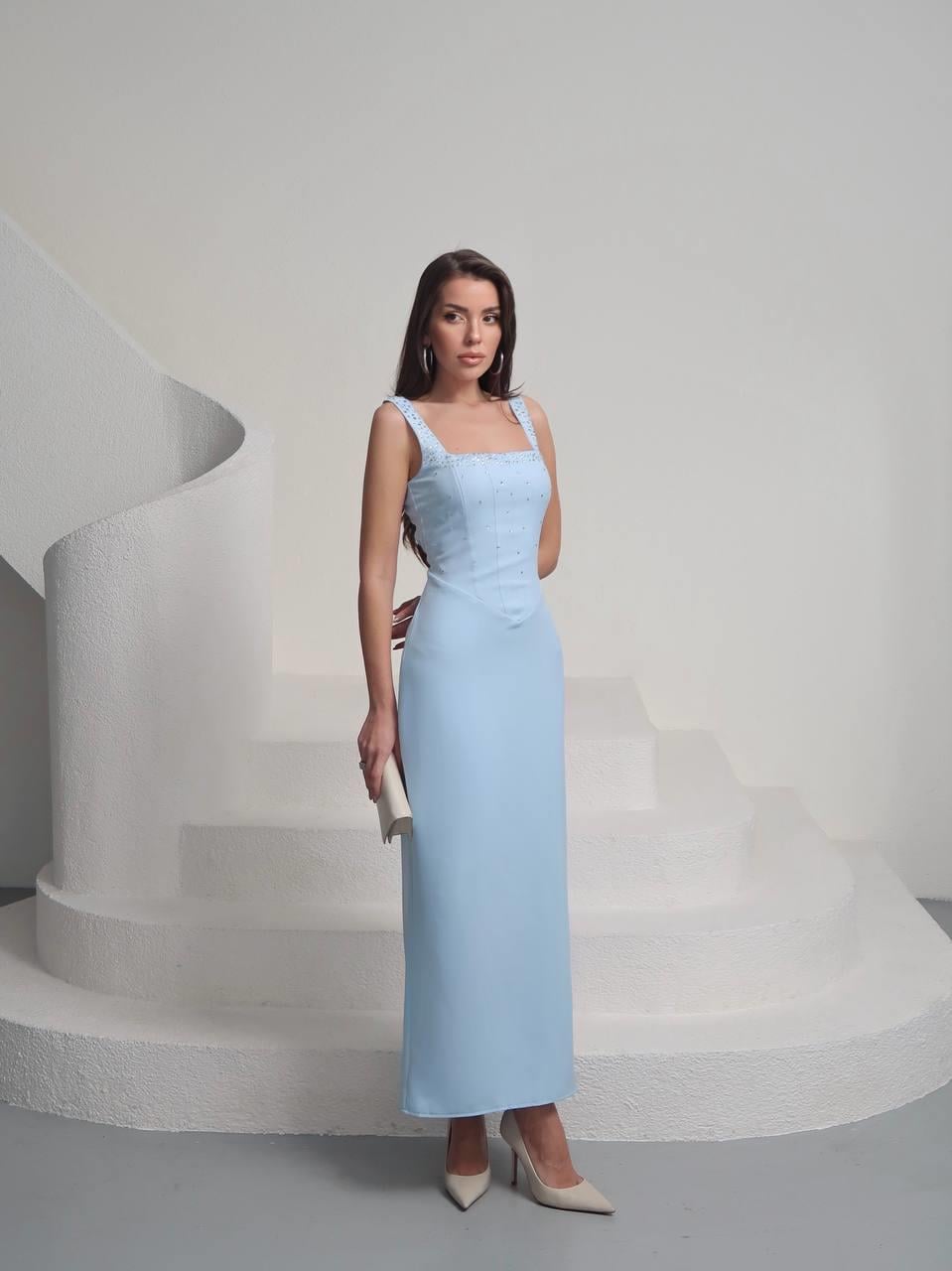 Taşlı Tasarım Uzun Elbise Romane