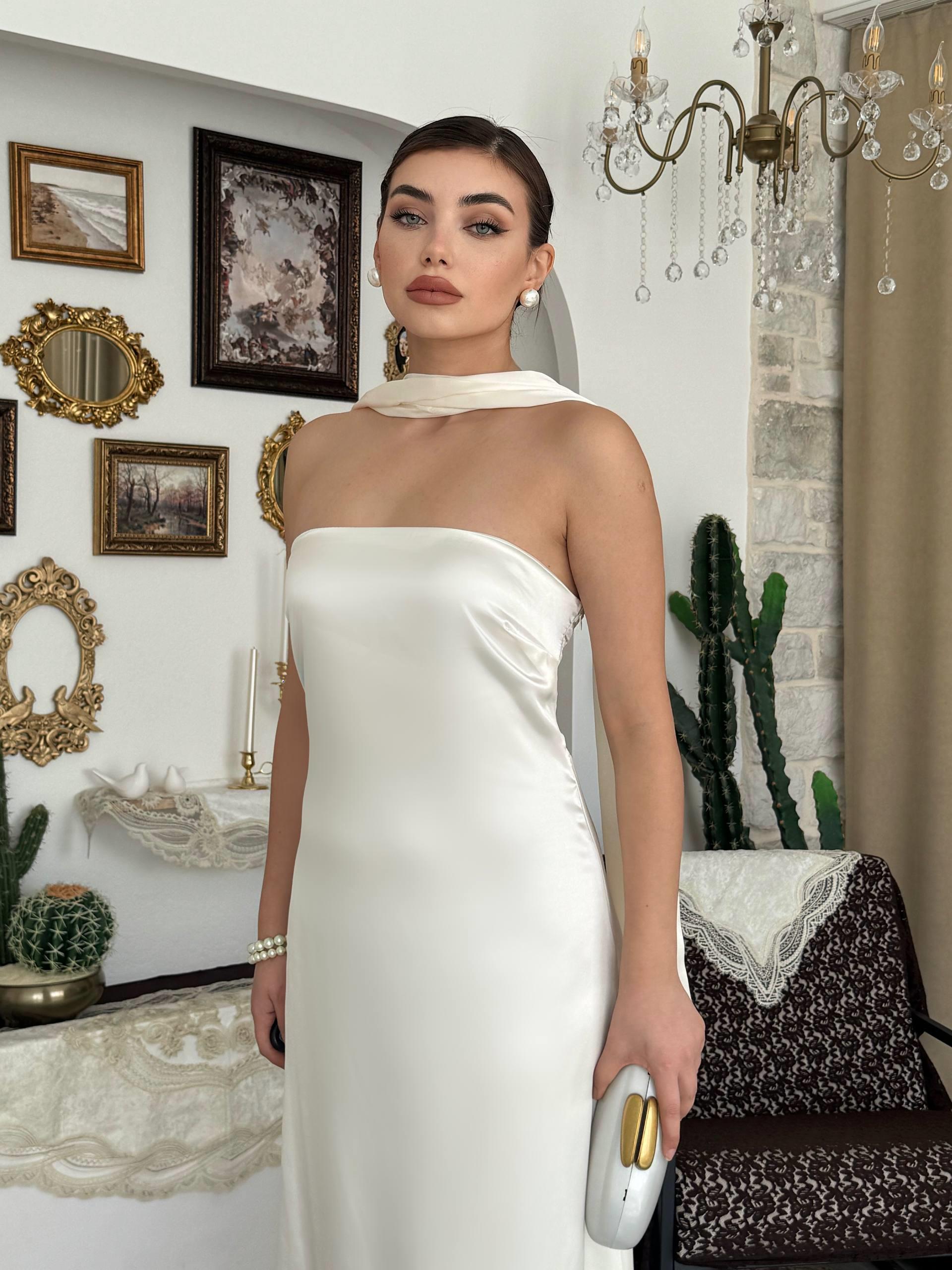 Ulsez Straplez Şal Detaylı Elbise