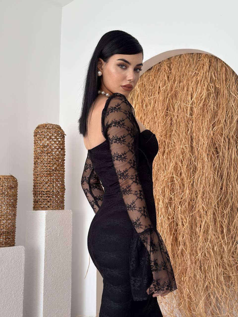 Corina Dantel Detay Balık Model Uzun Elbise