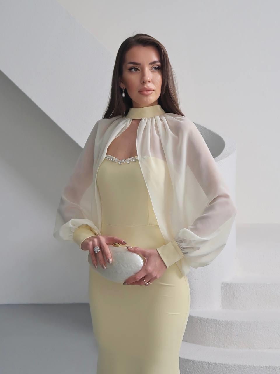 Kalp Yaka Taşlı Tasarım Şifon Elbise Angeline