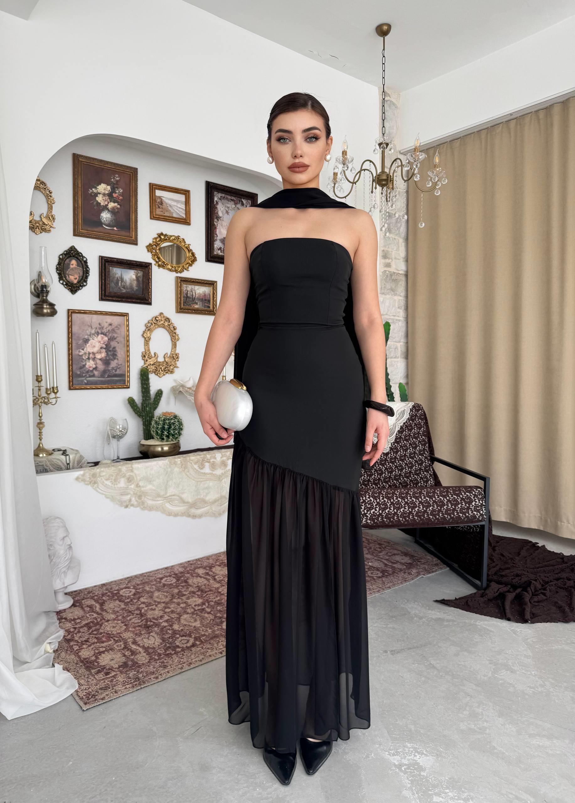 Manen Şal Detaylı Atlas Elbise