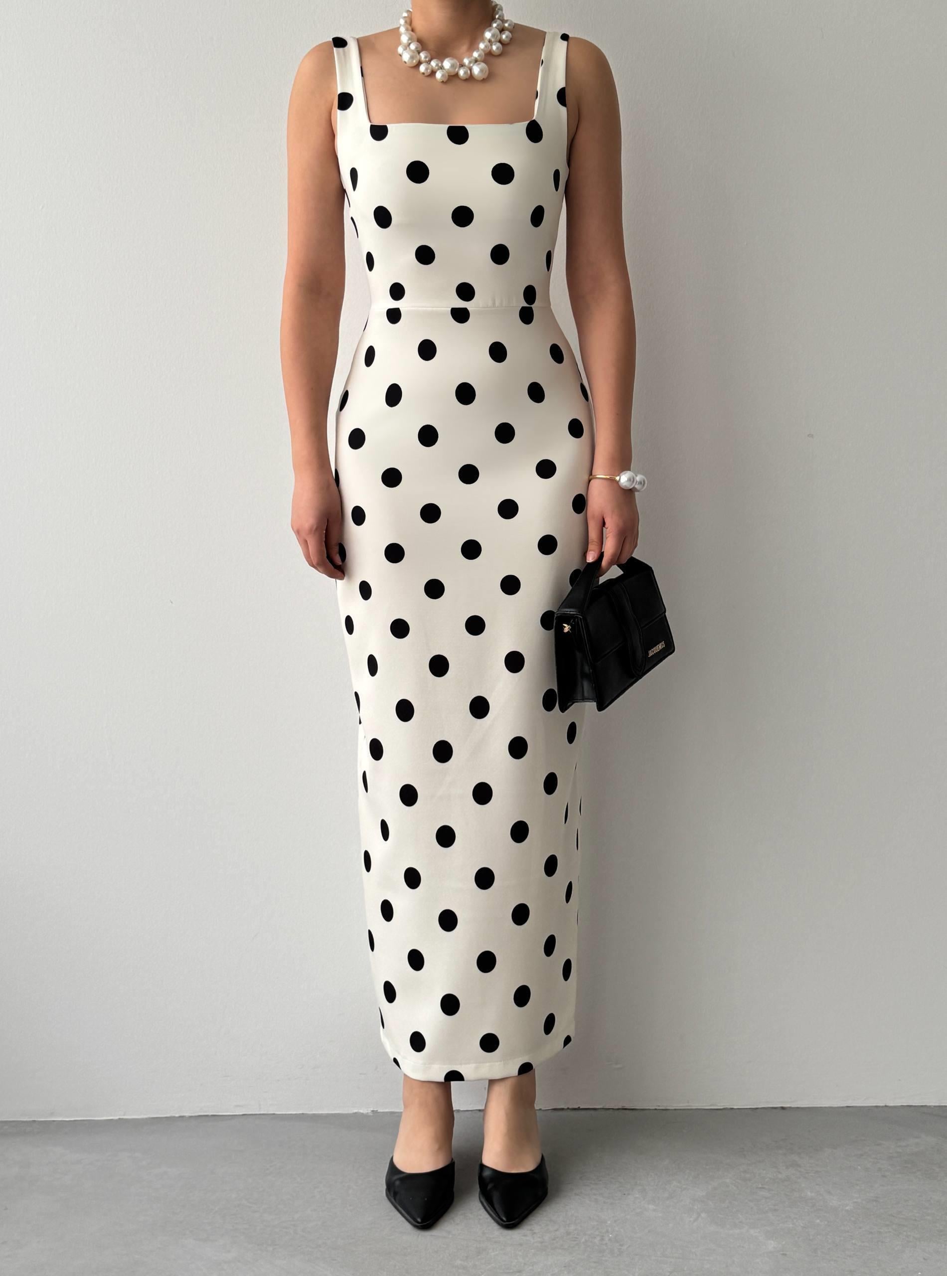 Wexe Puantiyeli Midi Elbise 