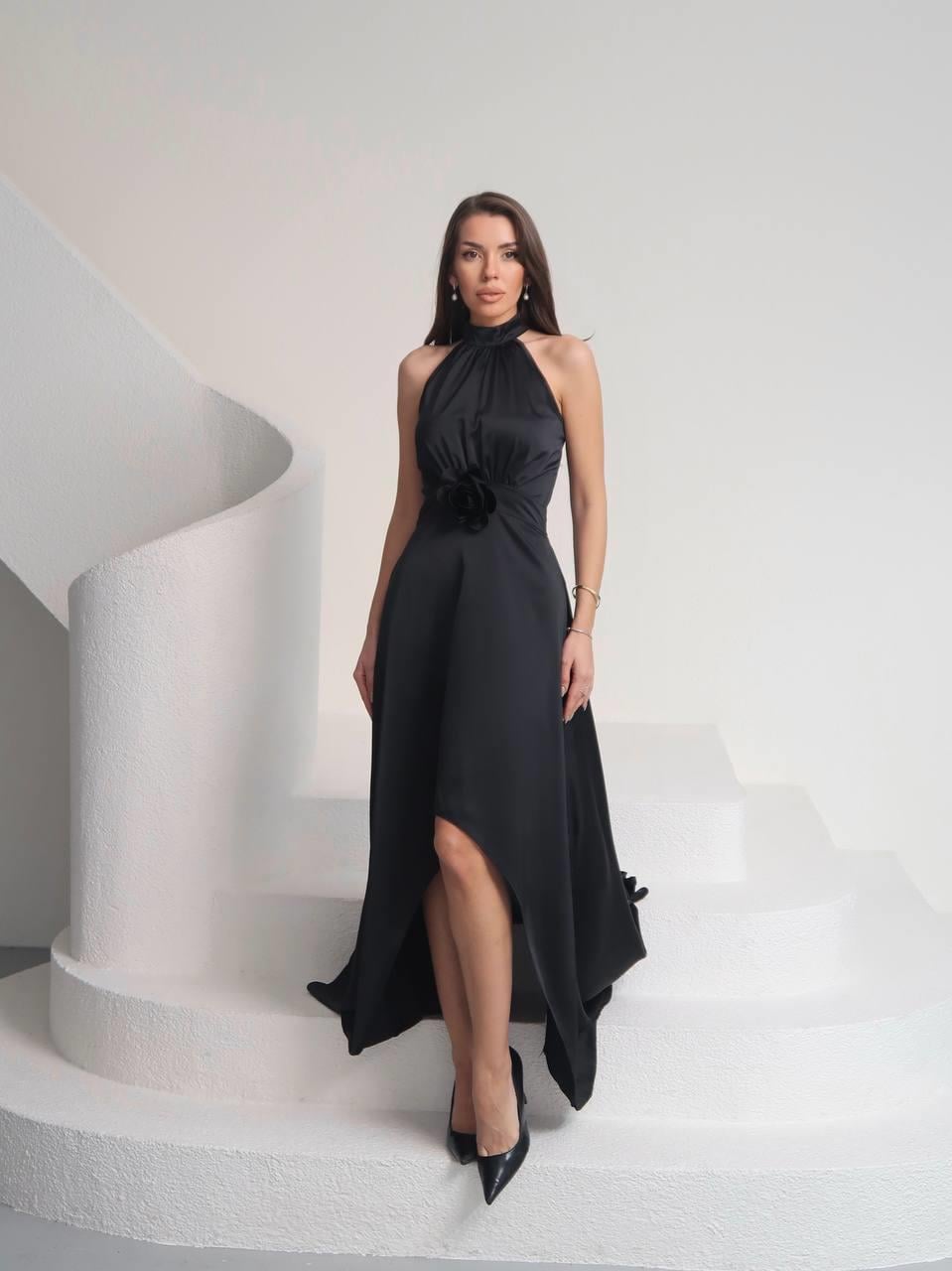 Tasarım Çiçekli Saten Elbise Lara