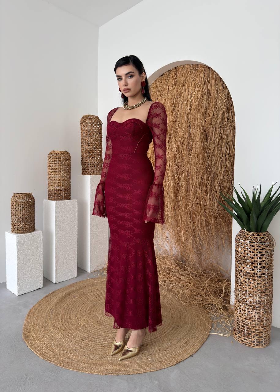 Corina Dantel Detay Balık Model Uzun Elbise