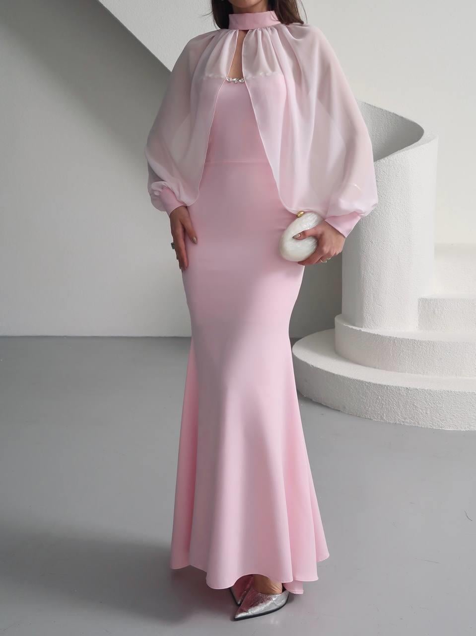 Kalp Yaka Taşlı Tasarım Şifon Elbise Angeline