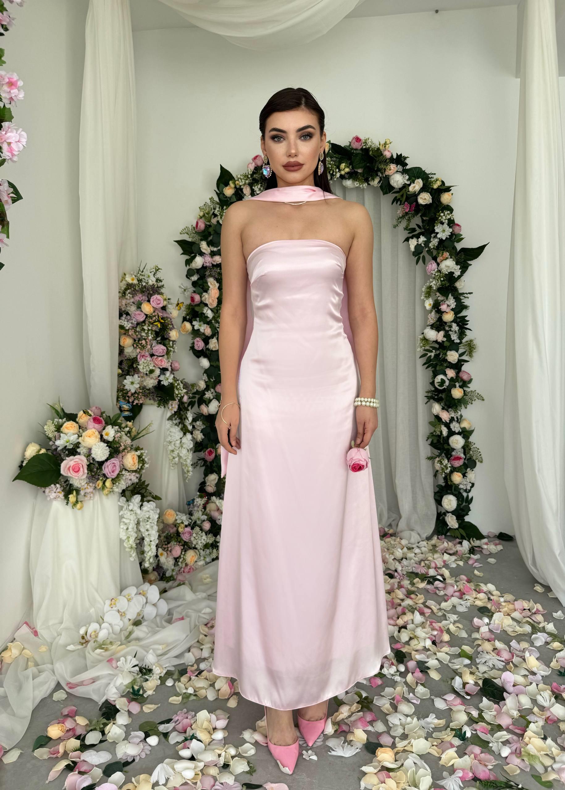 Ulsez Straplez Şal Detaylı Elbise