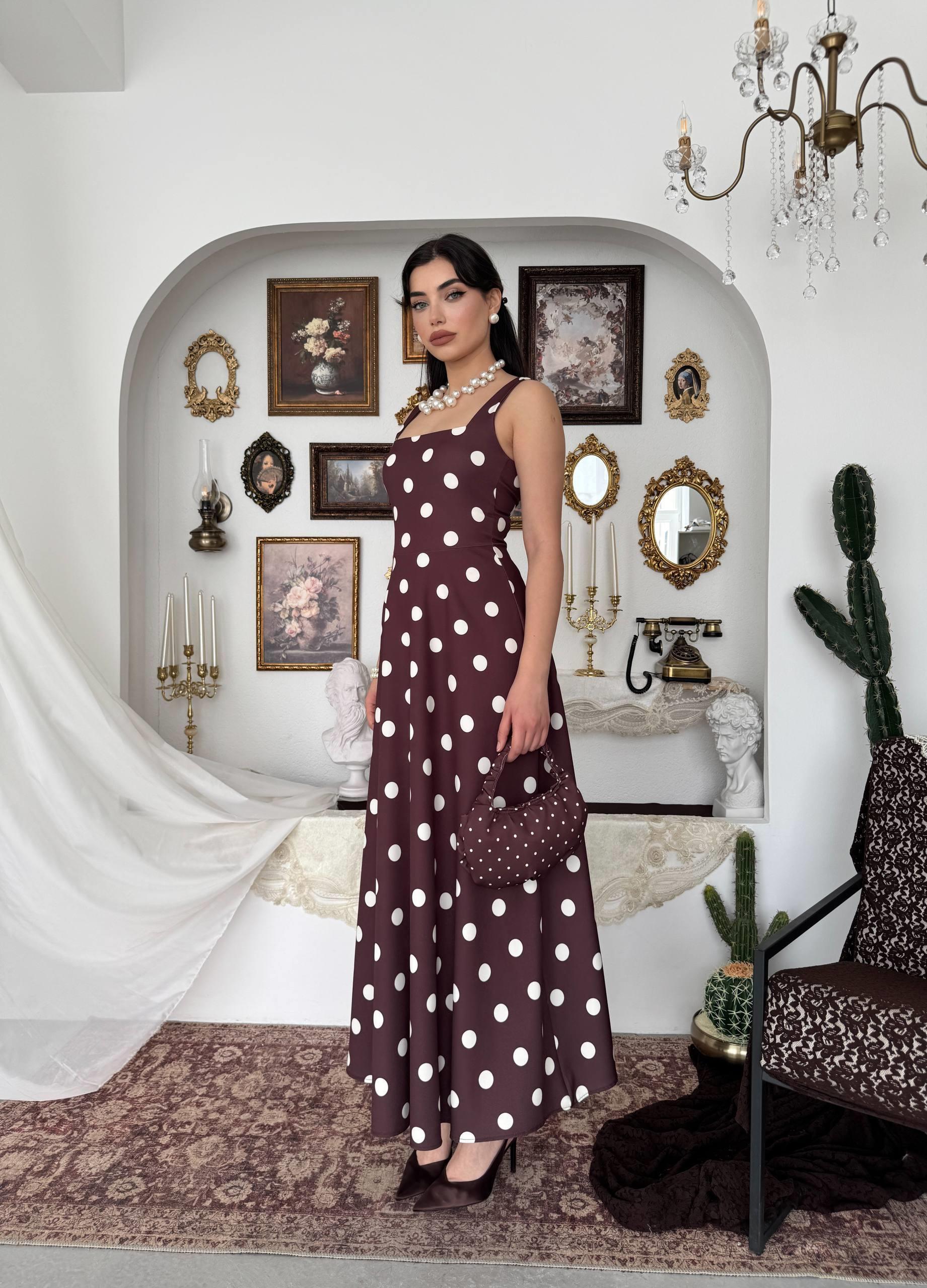 Melon Puantiyeli Midi Elbise