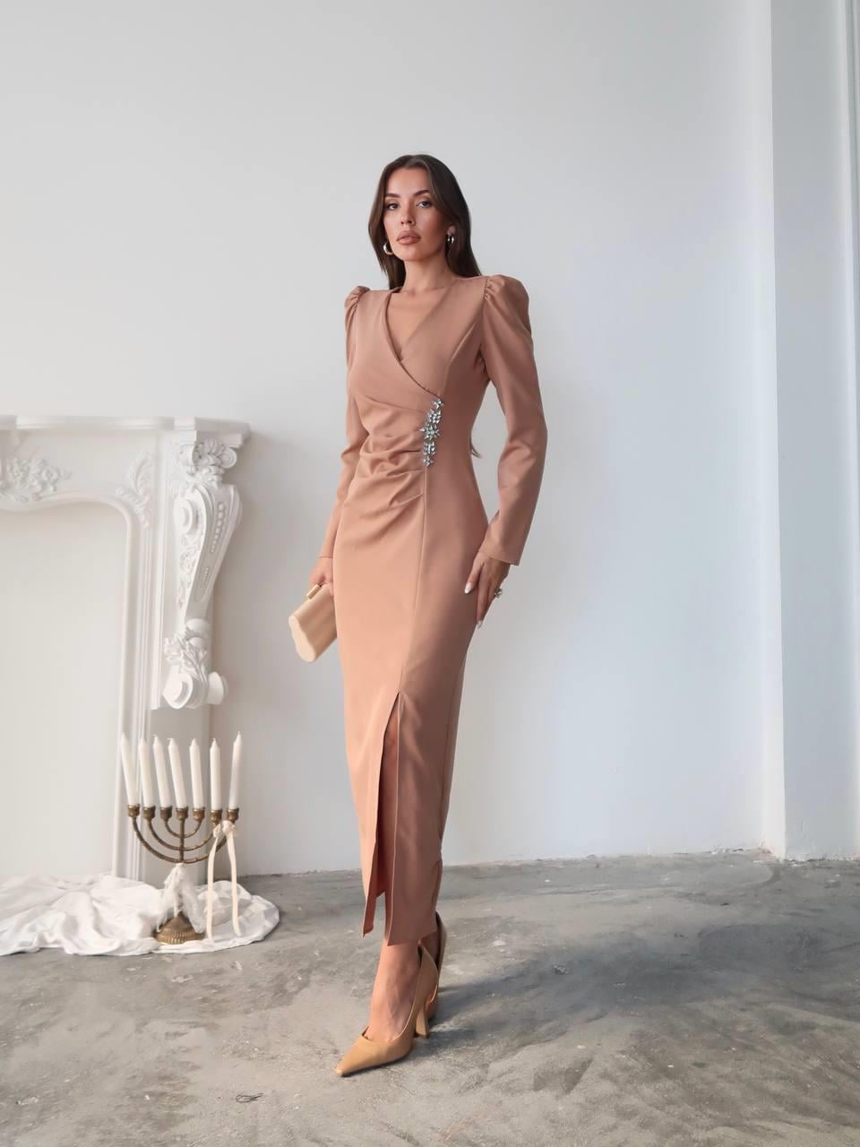 Barley Taş Baskılı Yırtmaclı Uzun elbise 