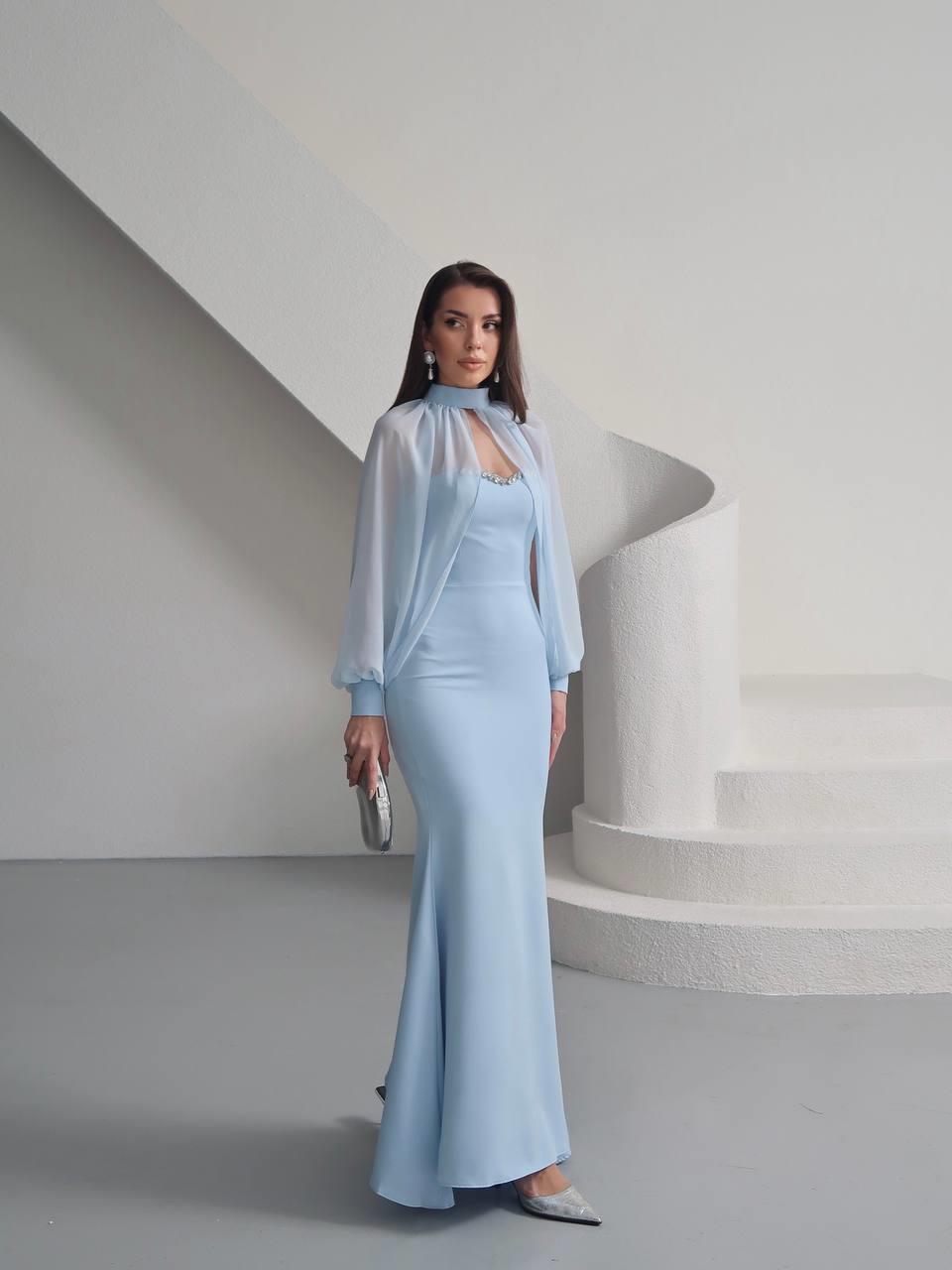 Kalp Yaka Taşlı Tasarım Şifon Elbise Angeline