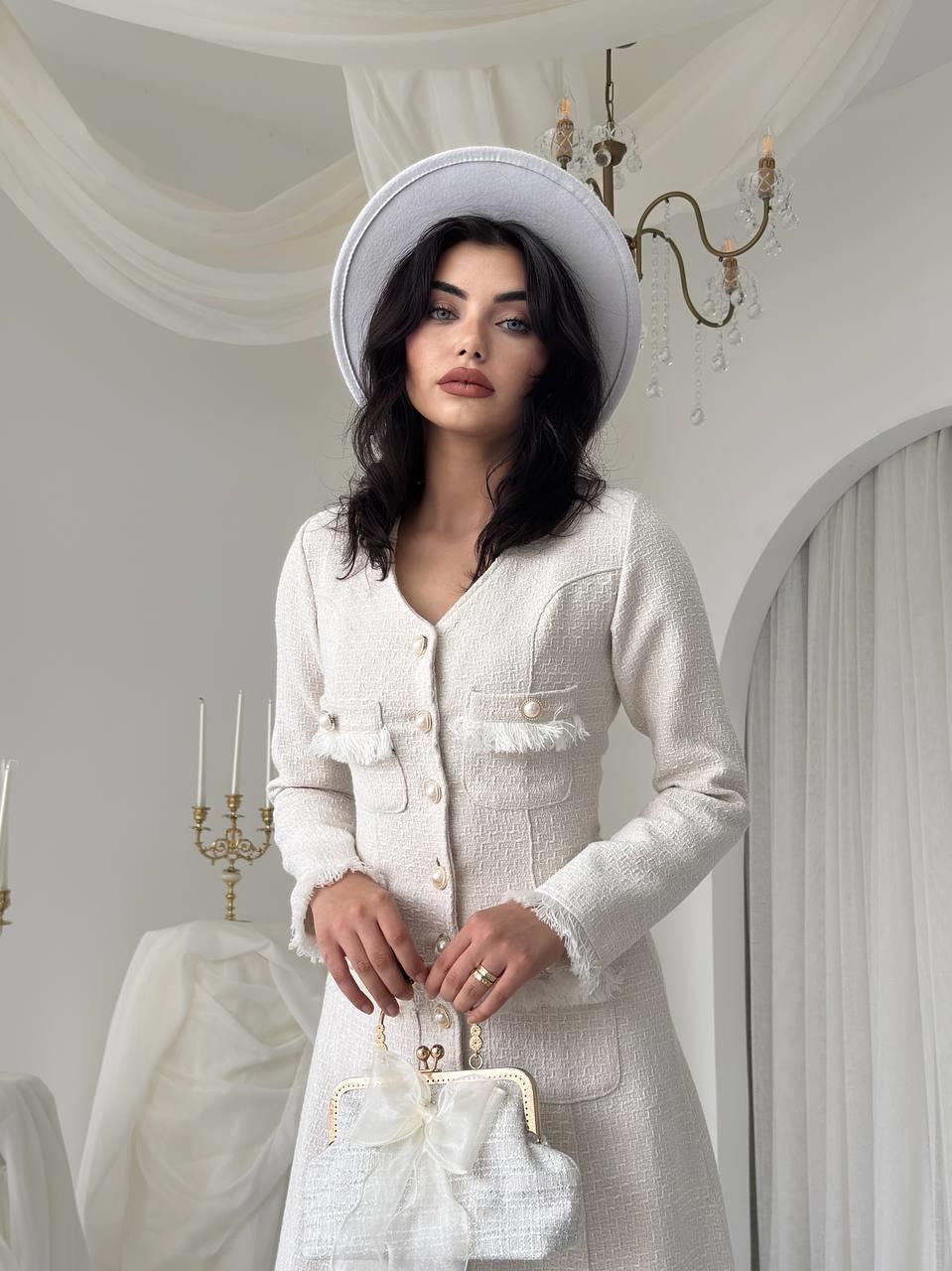 Fari Düğme Detaylı Uzun Elbise