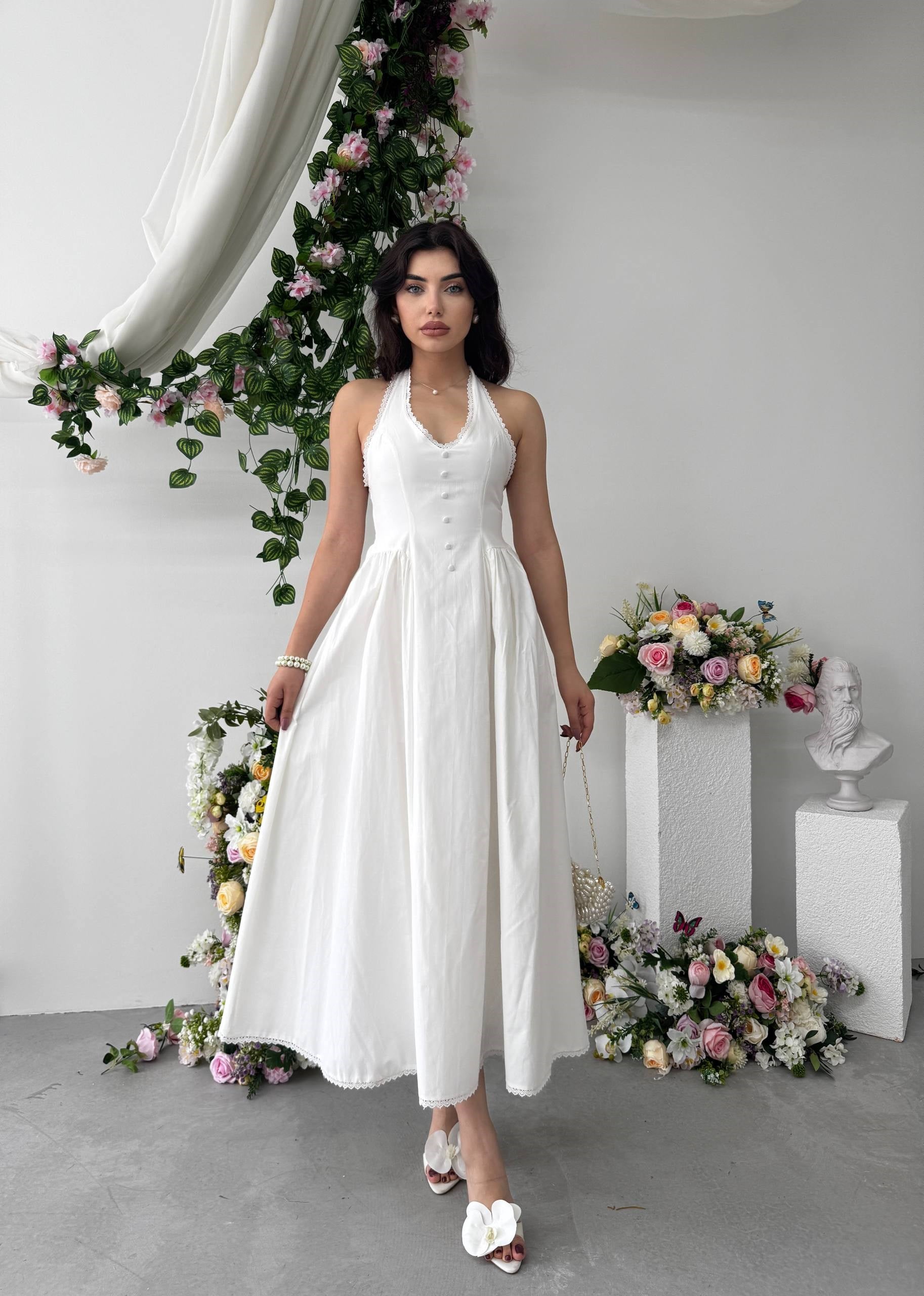 Nora Halter Yaka Poplin Elbise