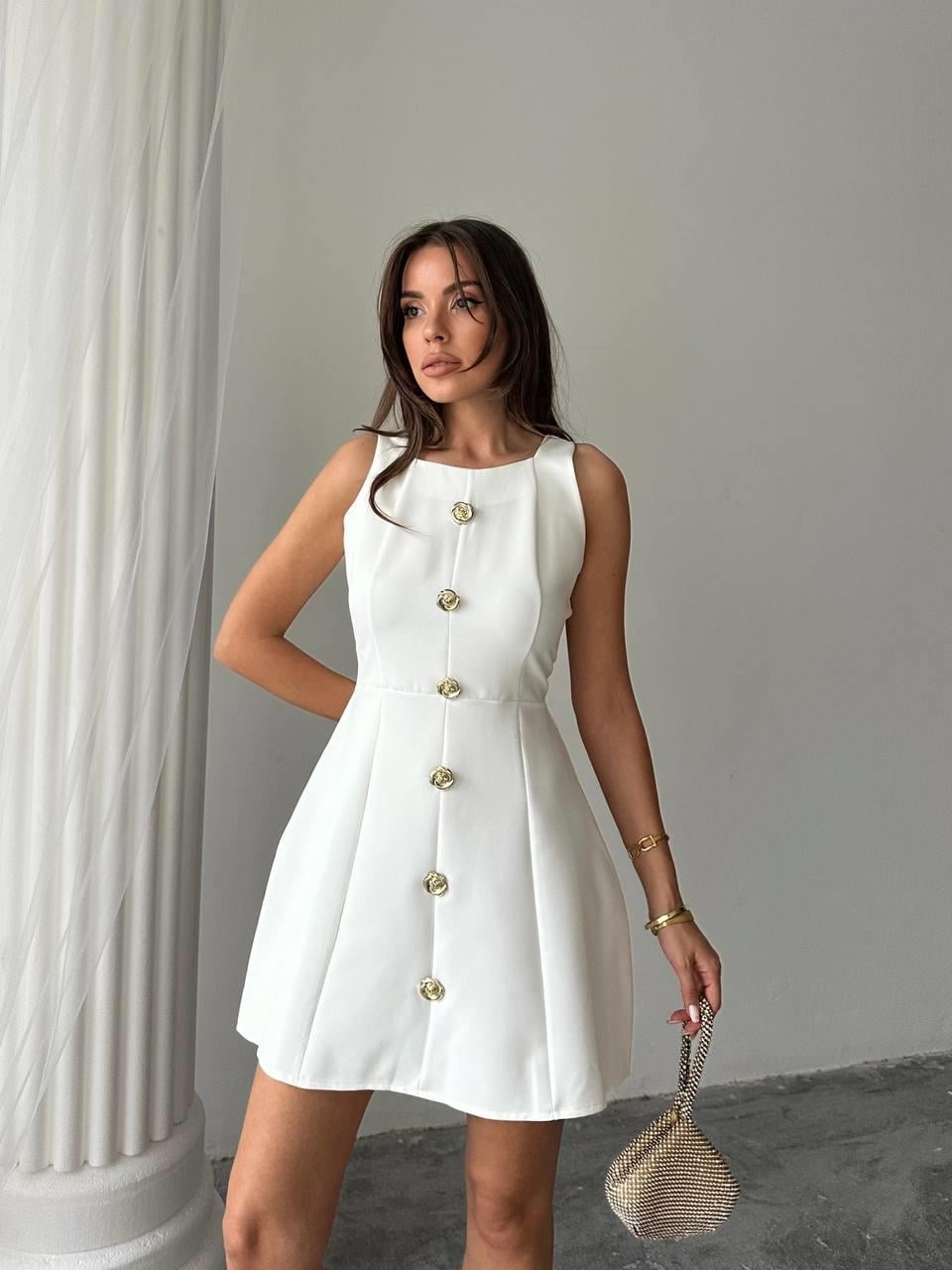 Düğmeli Atlas Mini Renata Elbise