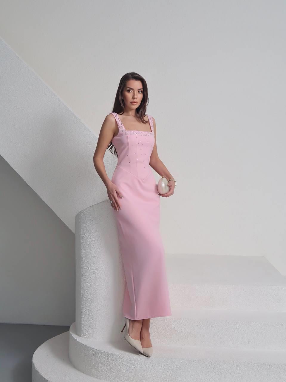 Taşlı Tasarım Uzun Elbise Romane