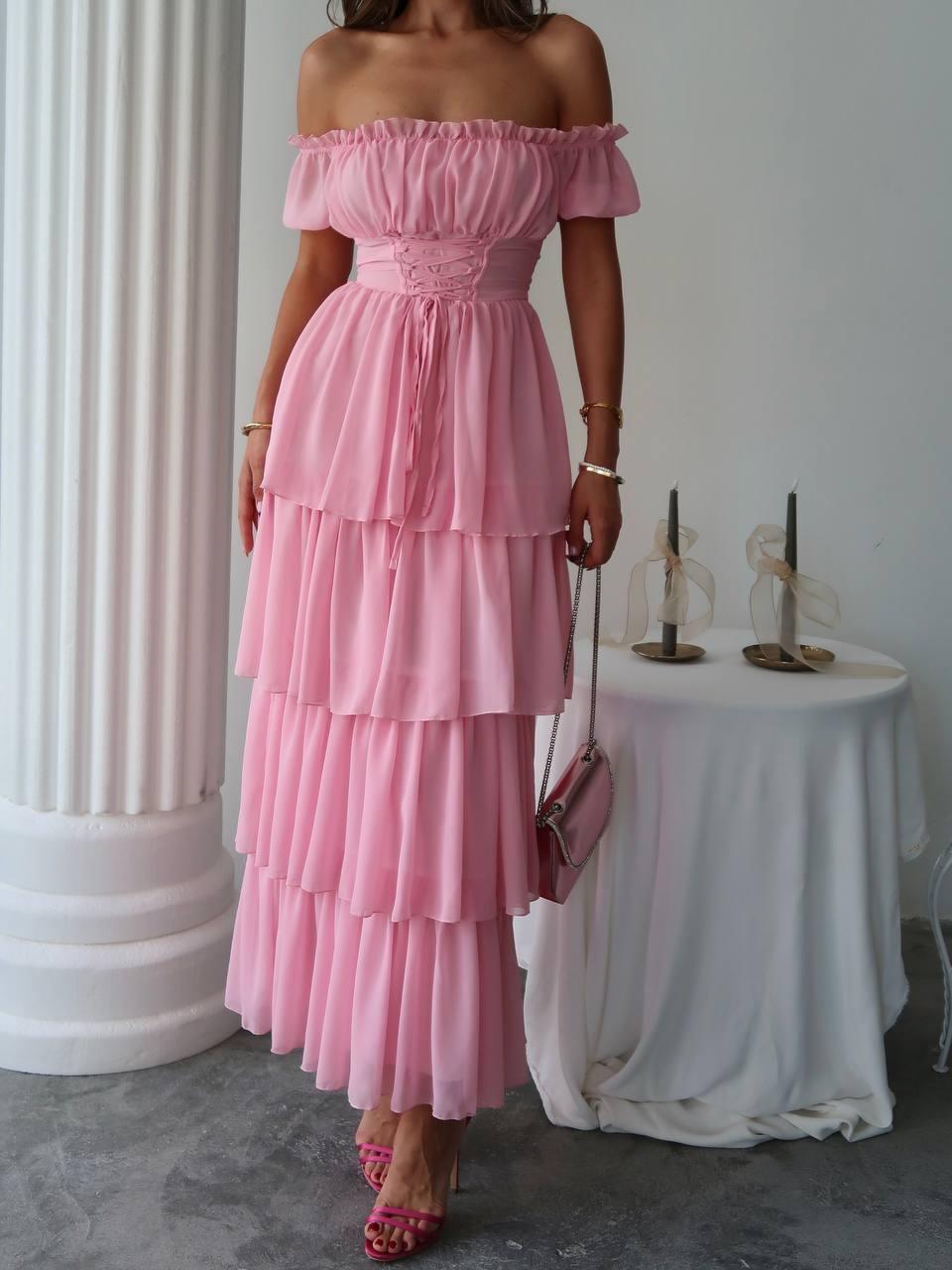 Zuzu Straplez Şifon Uzun Elbise