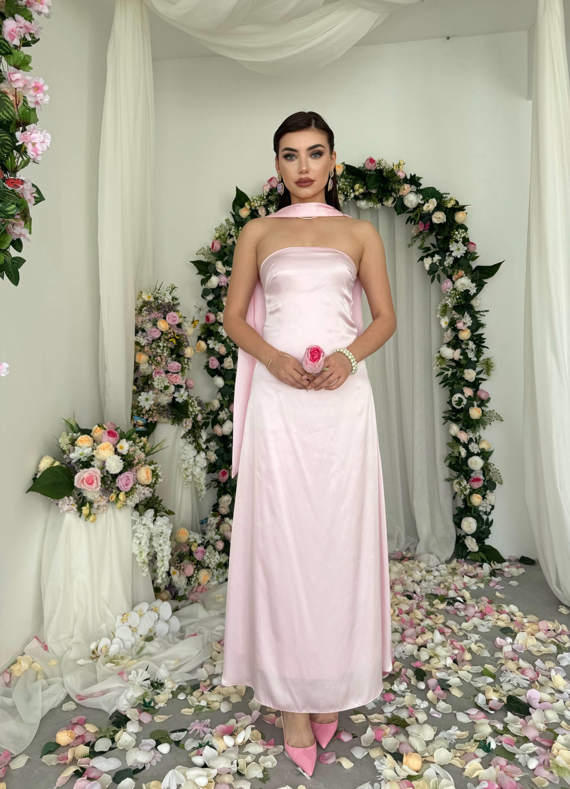 Ulsez Straplez Şal Detaylı Elbise