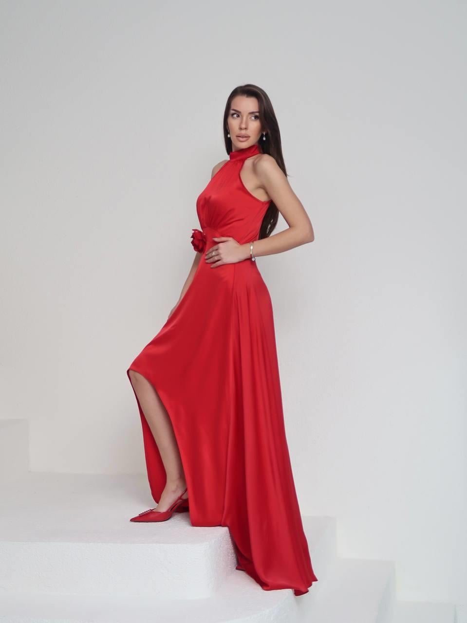 Tasarım Çiçekli Saten Elbise Lara