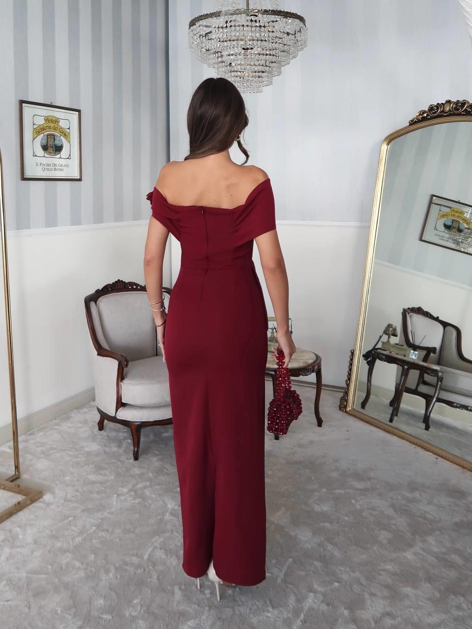 Rina Tasarım Çiçek Detay Uzun Elbise