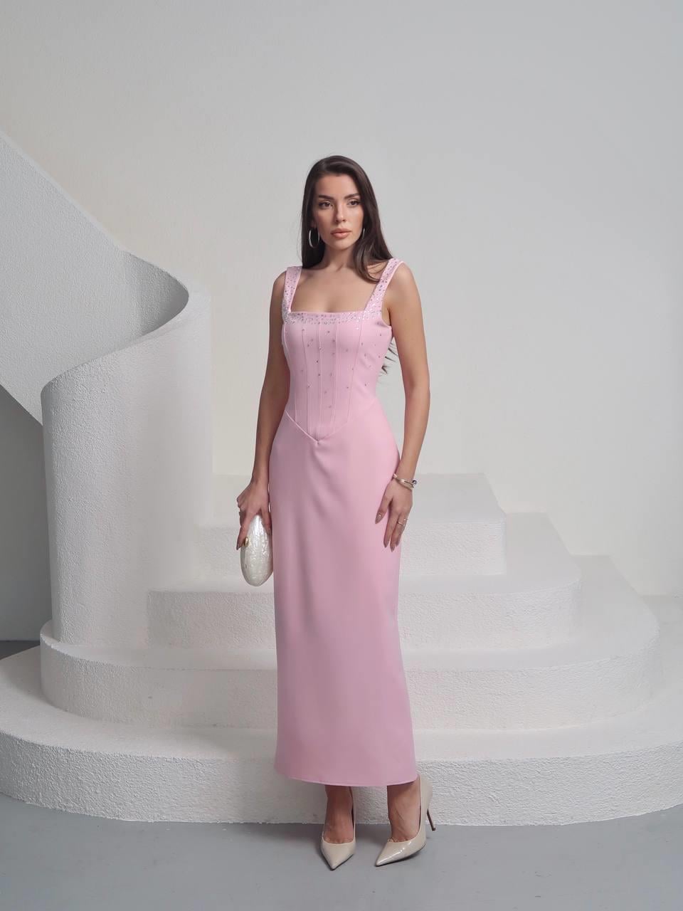 Taşlı Tasarım Uzun Elbise Romane