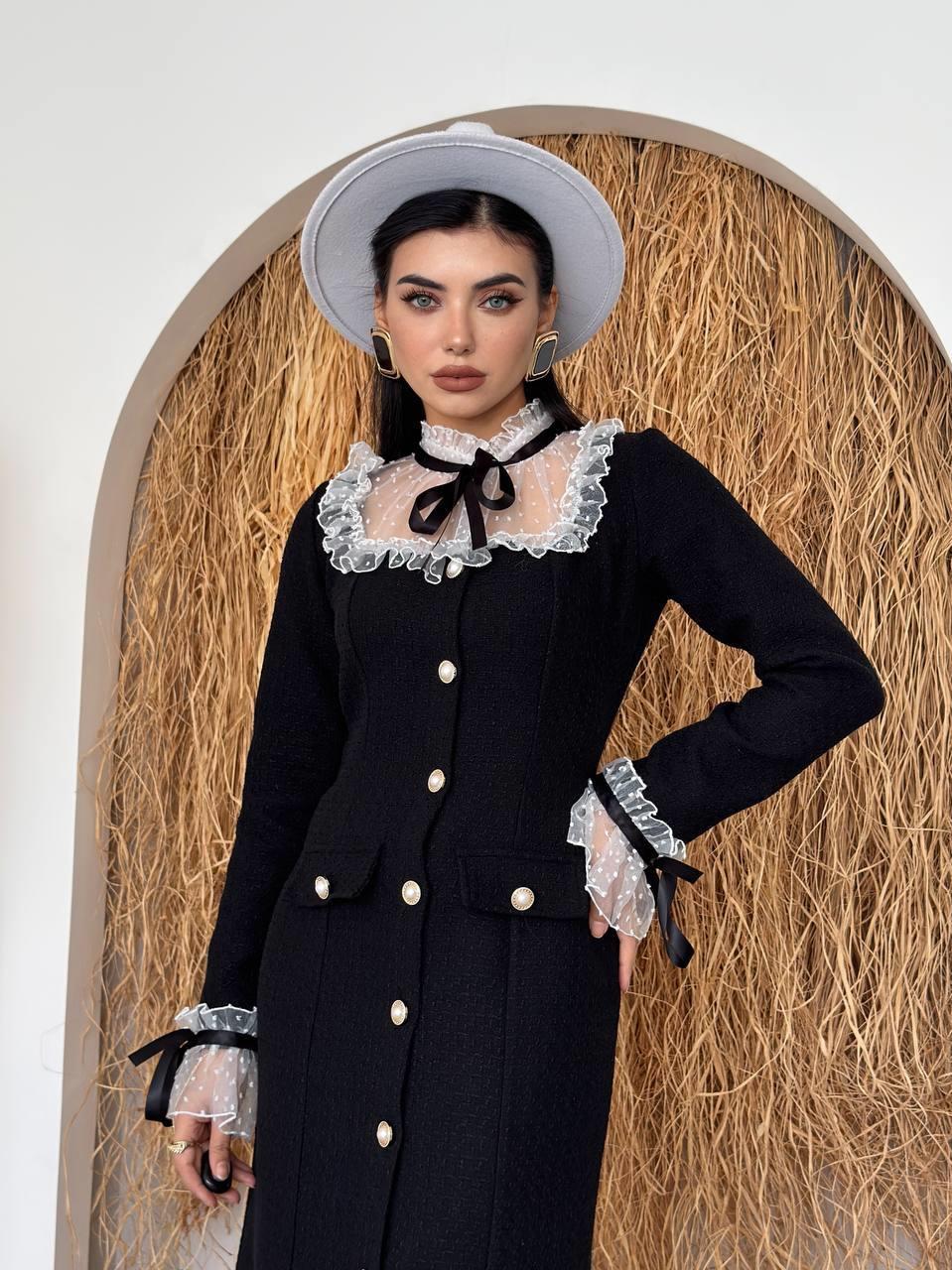 Dali Dantel Cep Detaylı Düğmeli  Elbise