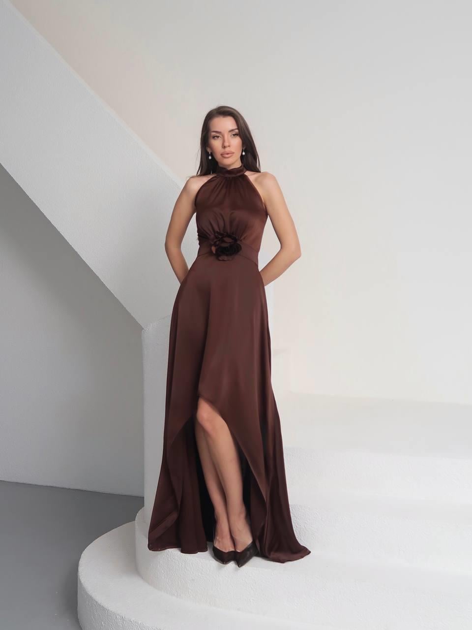 Tasarım Çiçekli Saten Elbise Lara