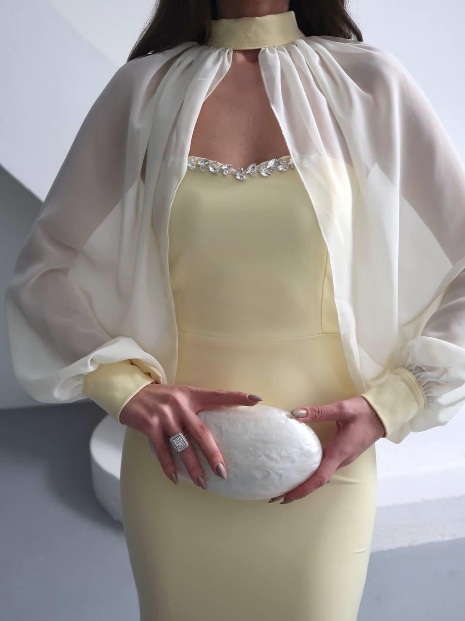 Kalp Yaka Taşlı Tasarım Şifon Elbise Angeline