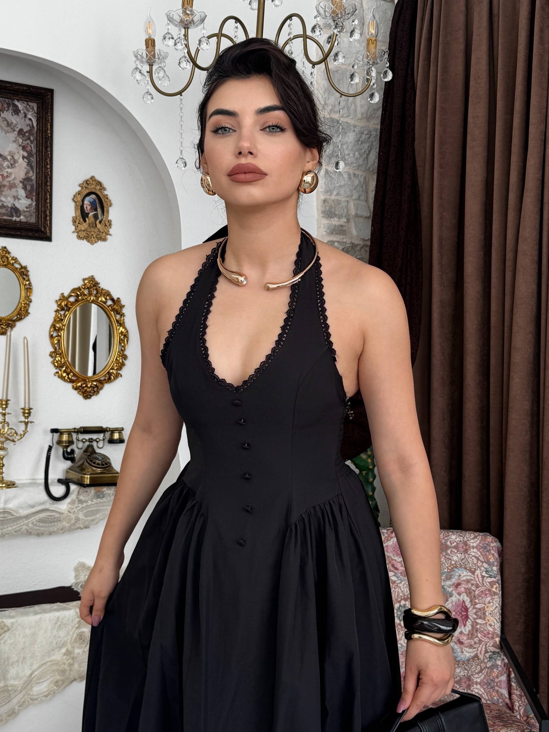 Nora Halter Yaka Poplin Elbise  