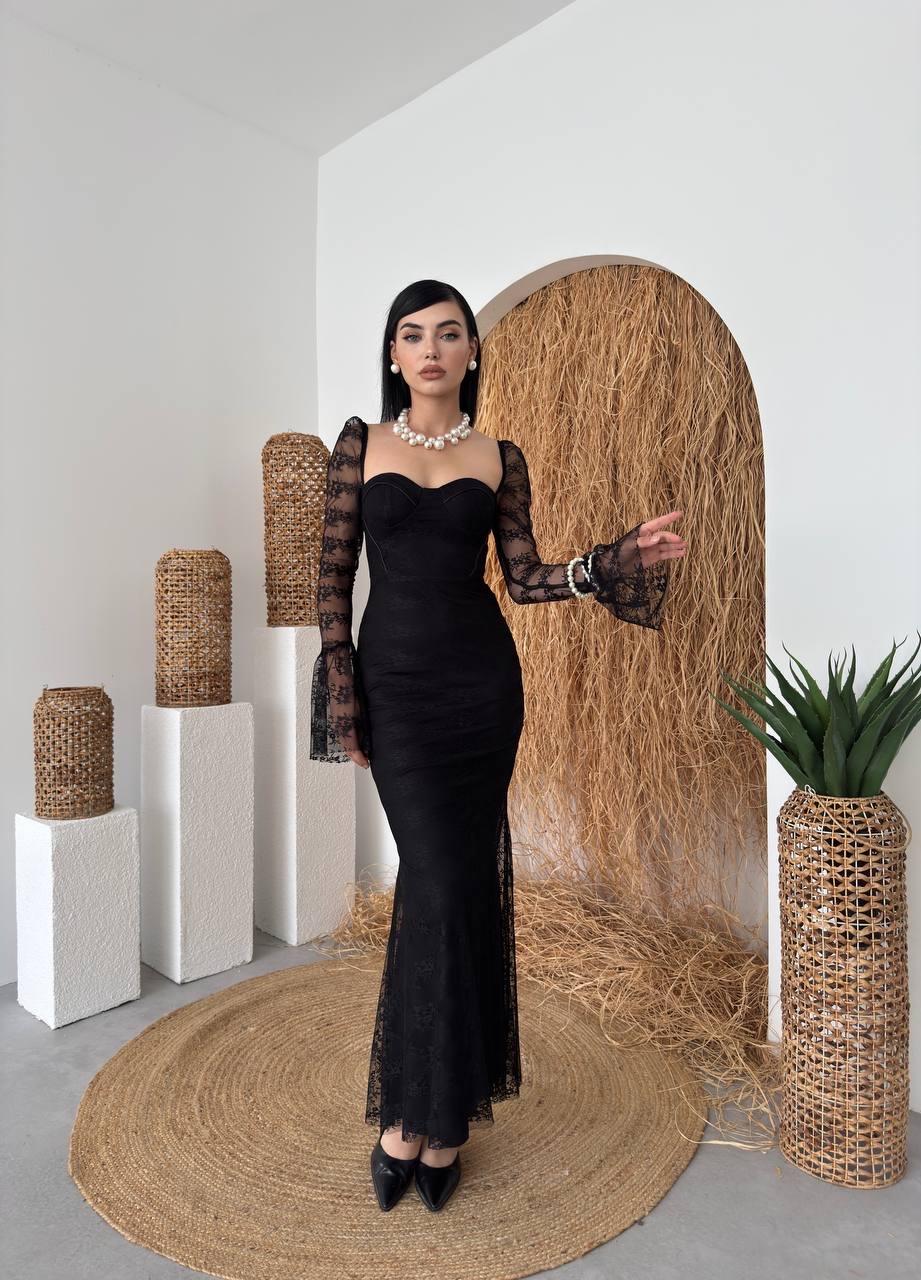 Corina Dantel Detay Balık Model Uzun Elbise